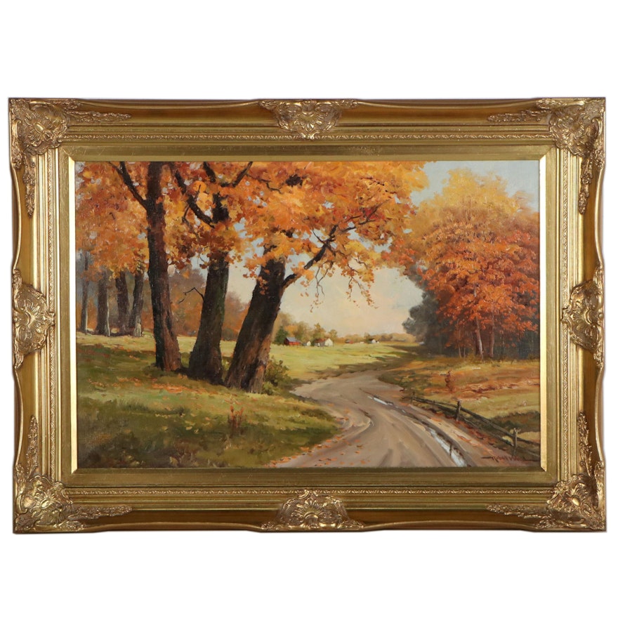 Robert Wood Landscape Oil Painting "Road Home," Late 20th Century