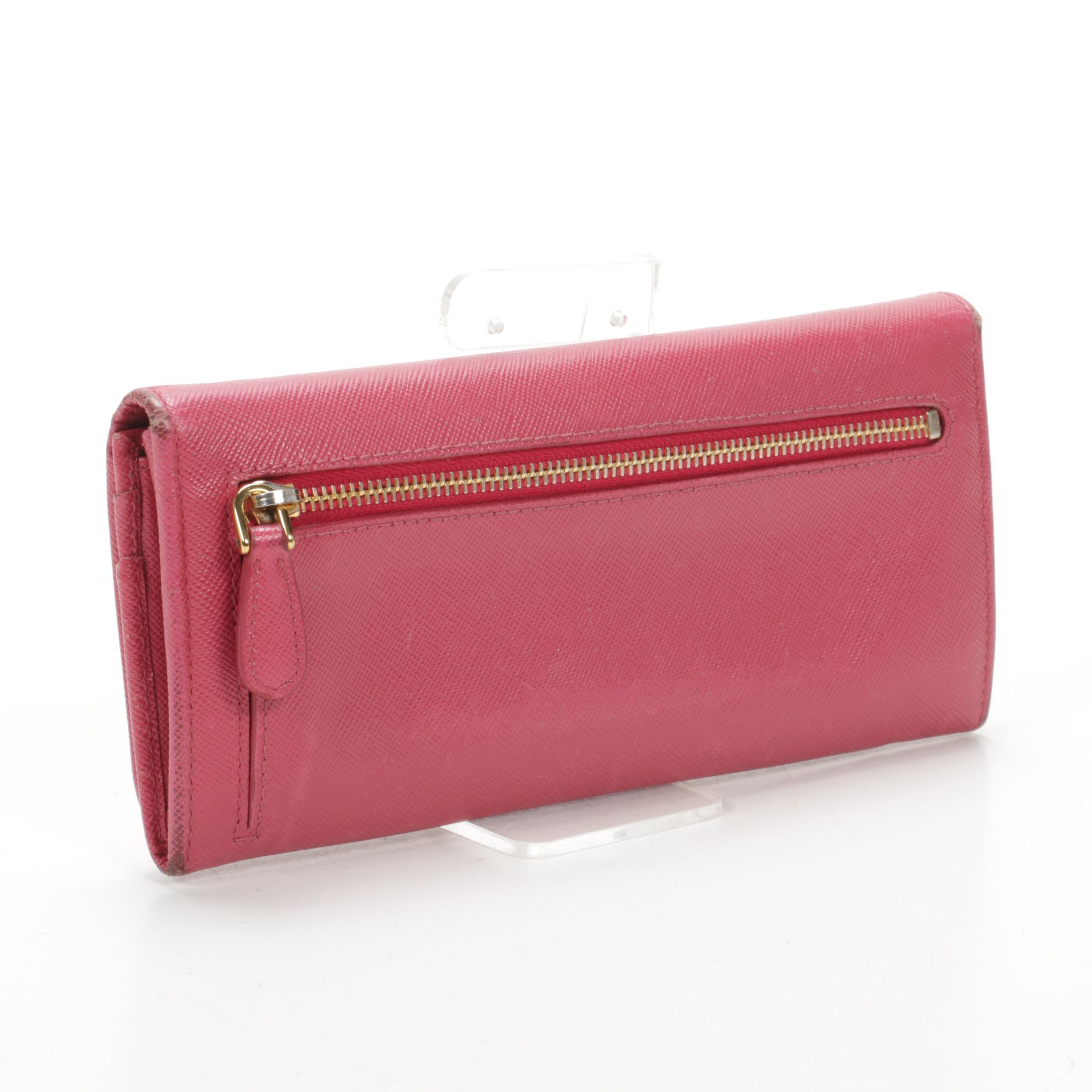Prada Long Wallet in Pink Saffiano Leather