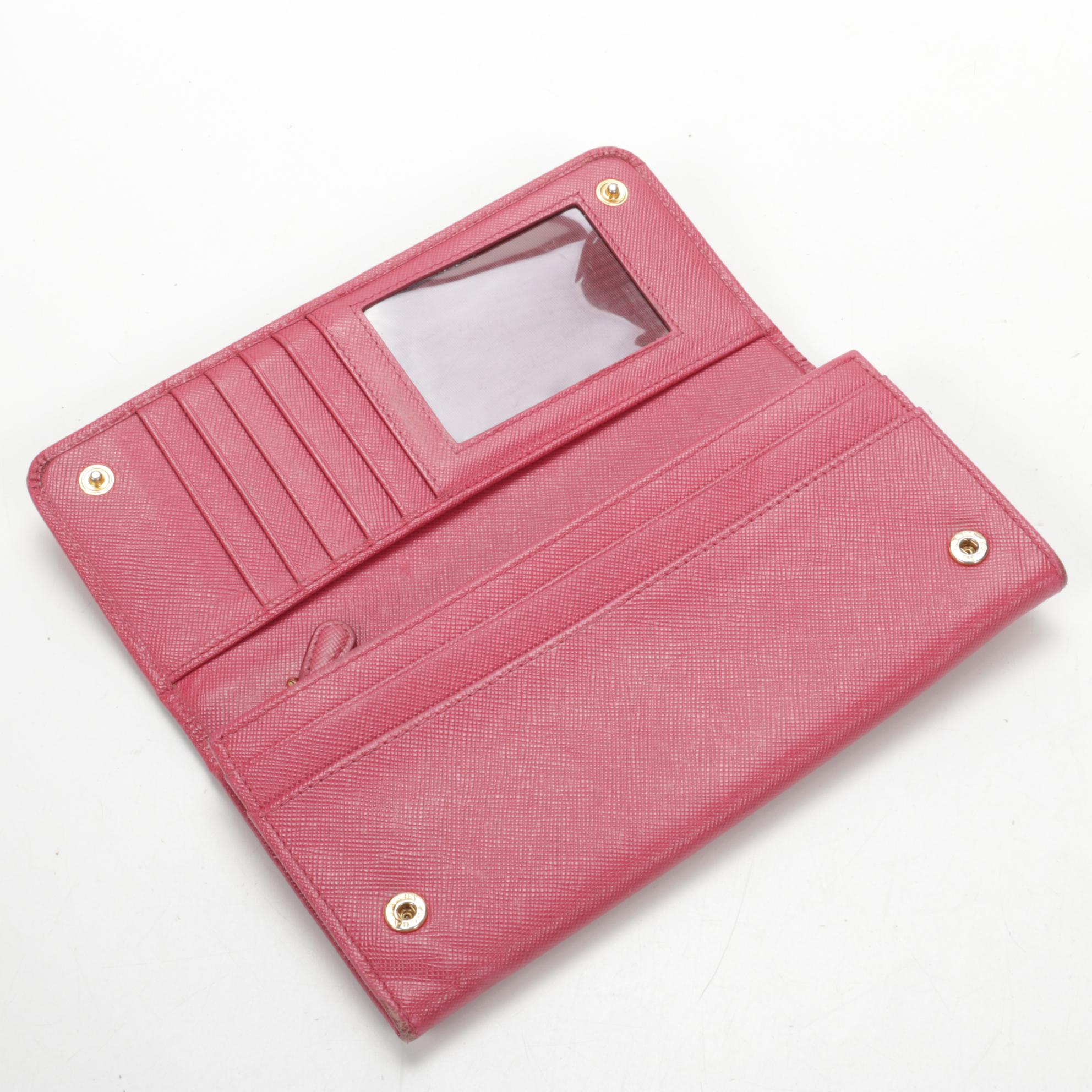 Prada Long Wallet in Pink Saffiano Leather