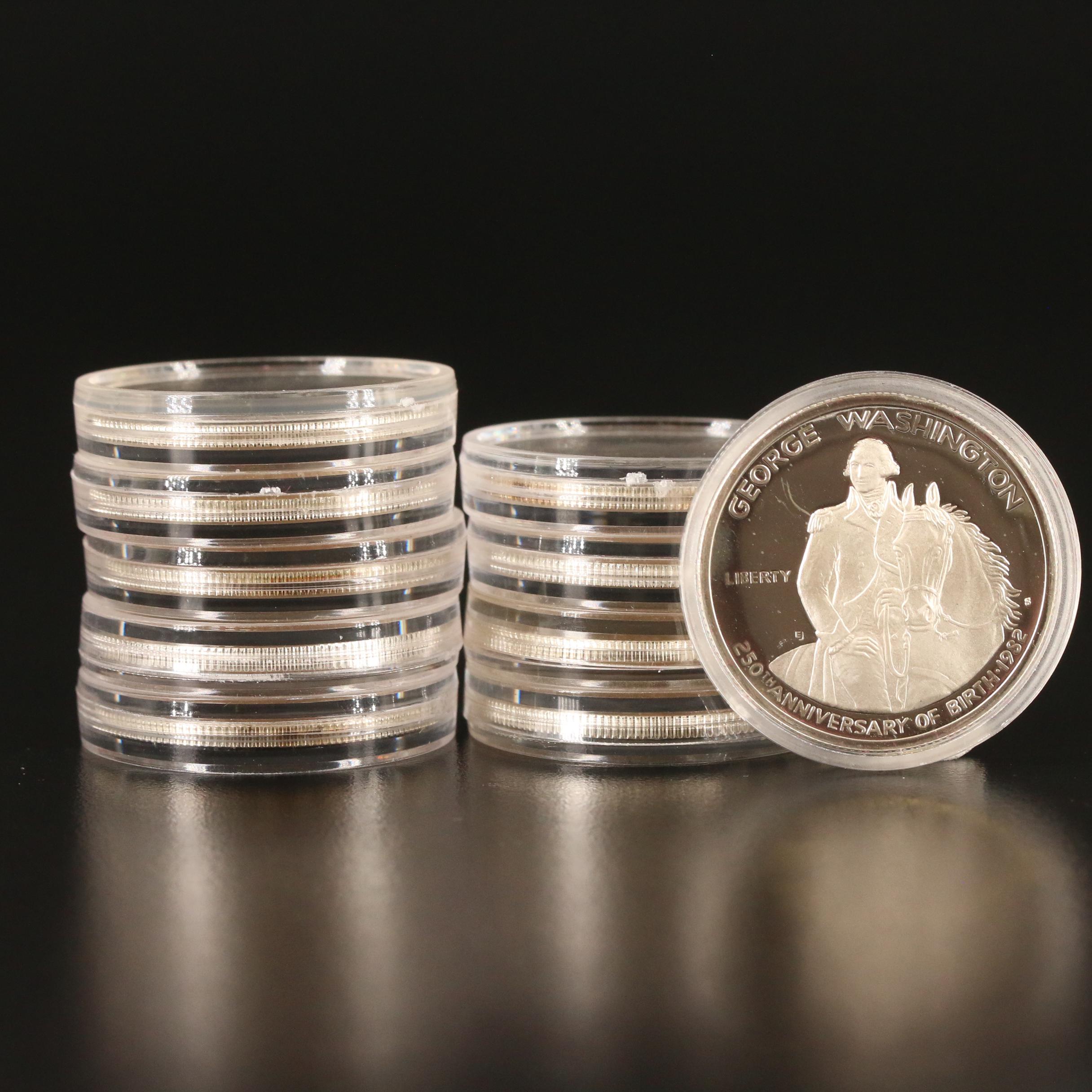 Ten 1982-S George Washington Proof Commemorative Silver Half Dollars