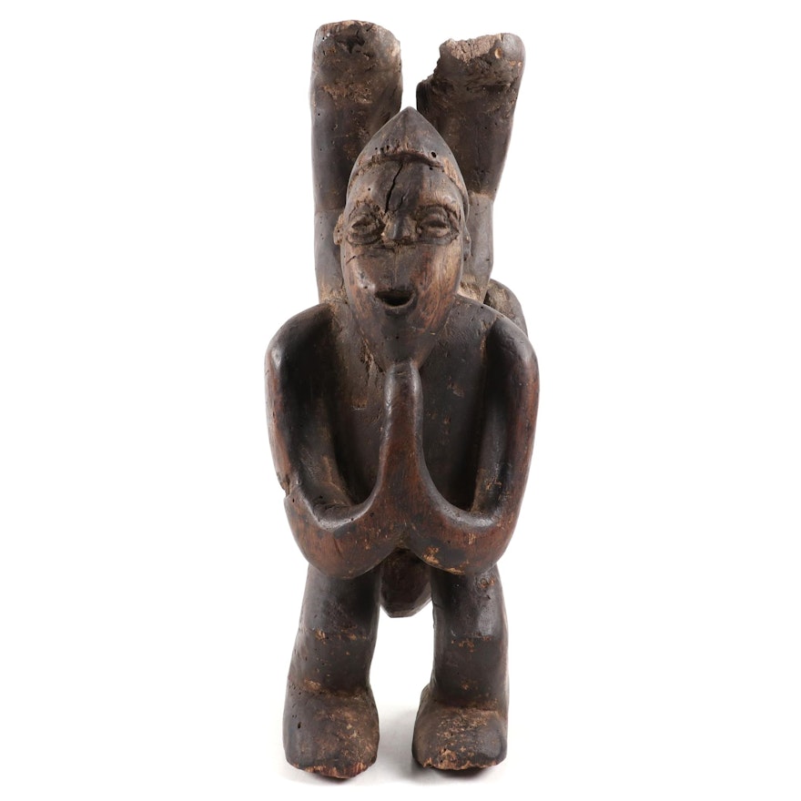 Central African Hand-Carved Double Figure