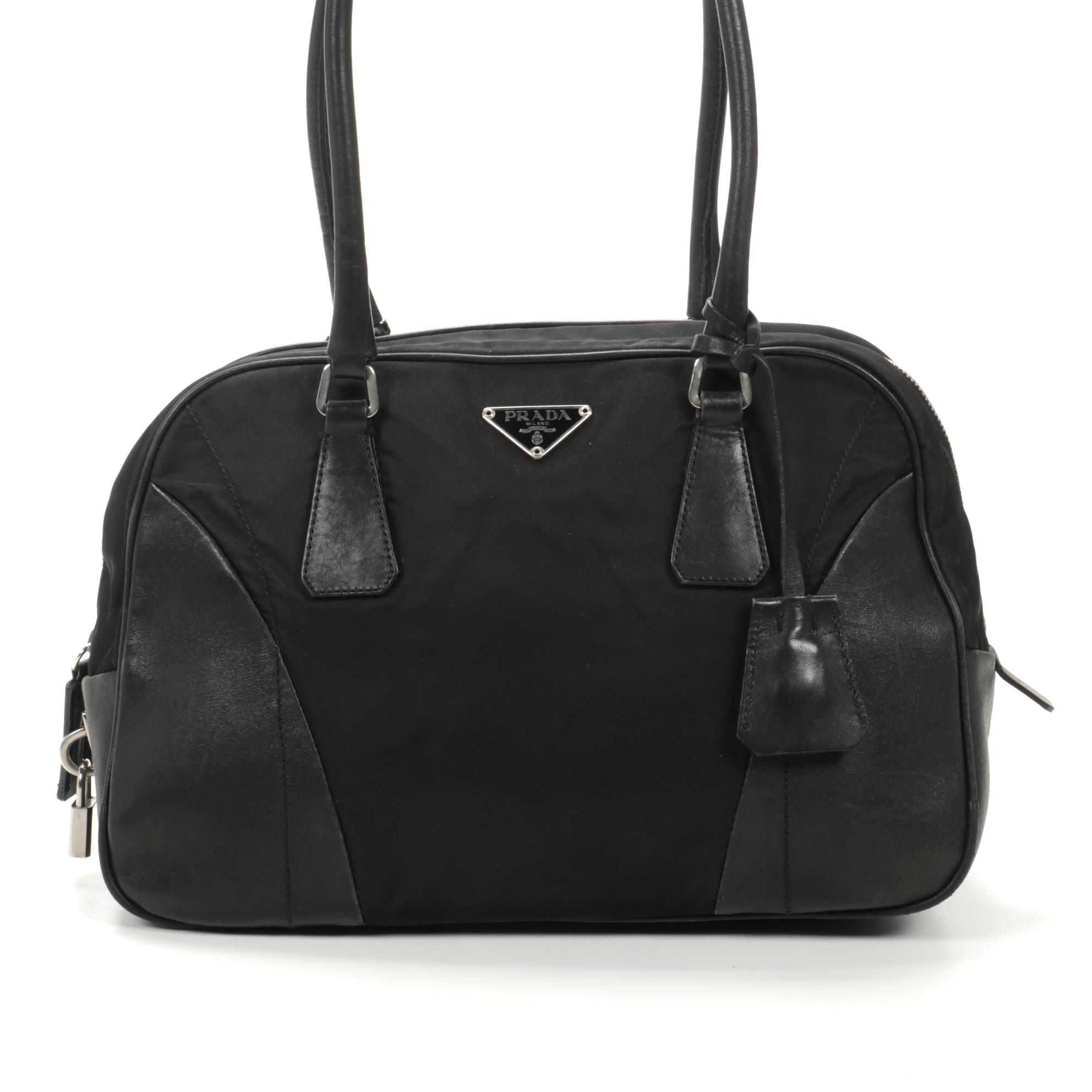 Prada Shoulder Bag in Black Tessuto Nylon and Leather
