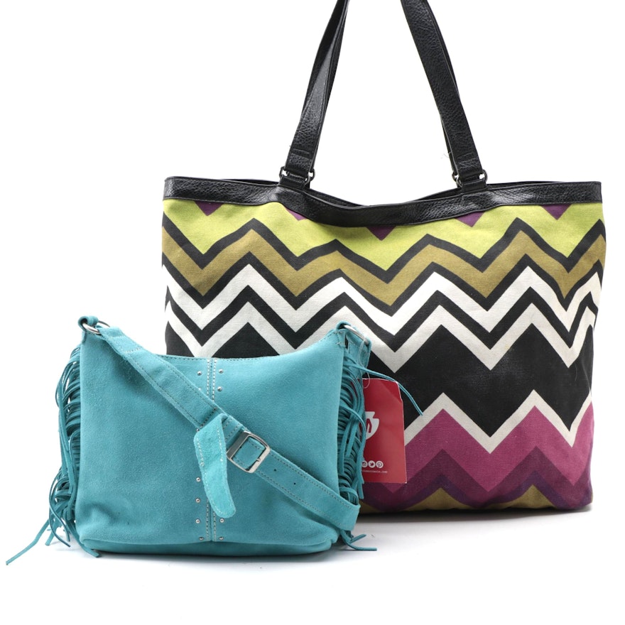 Minnetonka and Missoni for Target Fringe Suede Bag and Chevron Tote