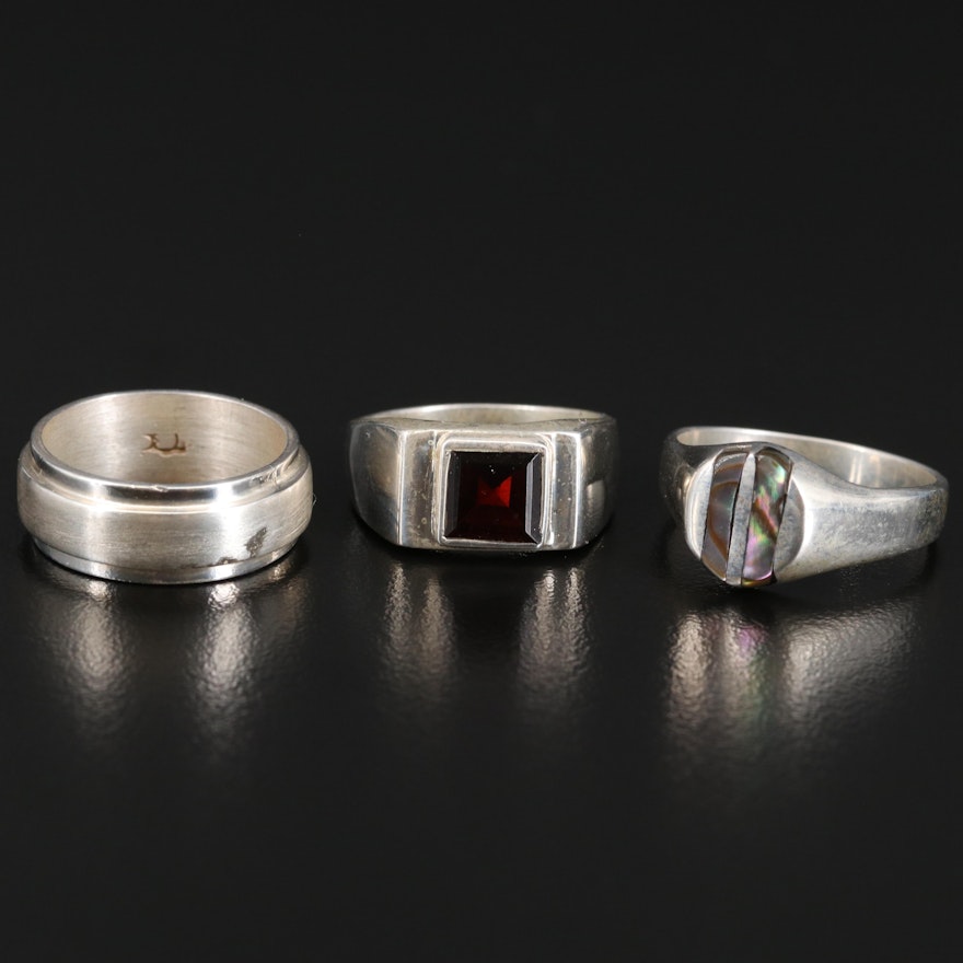 Sterling Silver Rings Featuring Garnet and Abalone