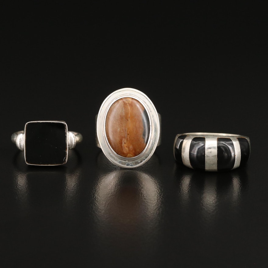 Sterling Silver Rings Featuring Jasper and Black Onyx
