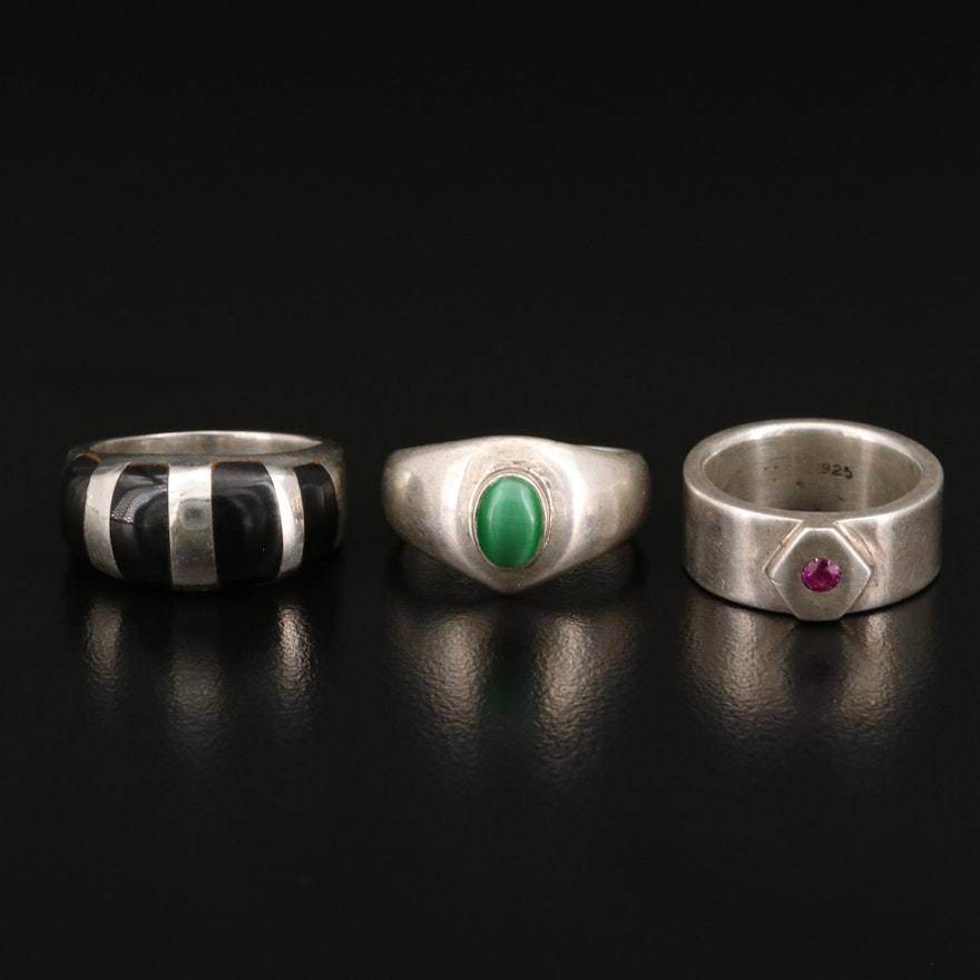 Sterling Silver Rings Including Pipe Cut Ruby Band