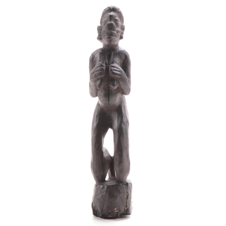 Haitian Style Folk Art Wooden Kneeling Figure