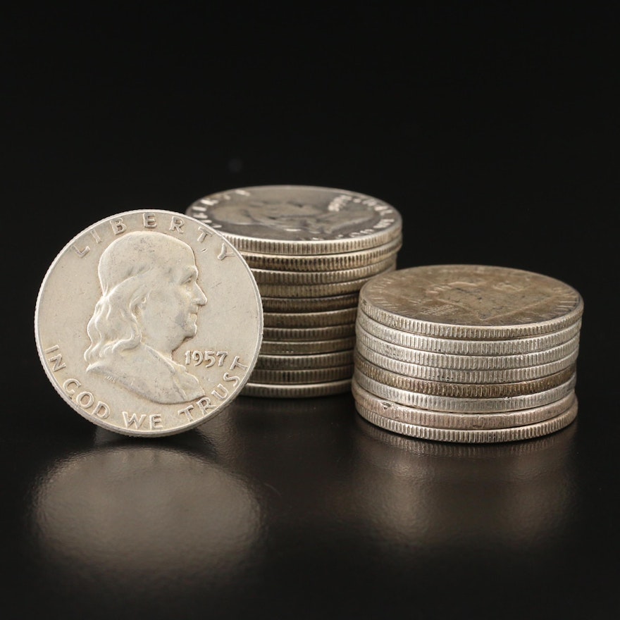Twenty Franklin Silver Half Dollars