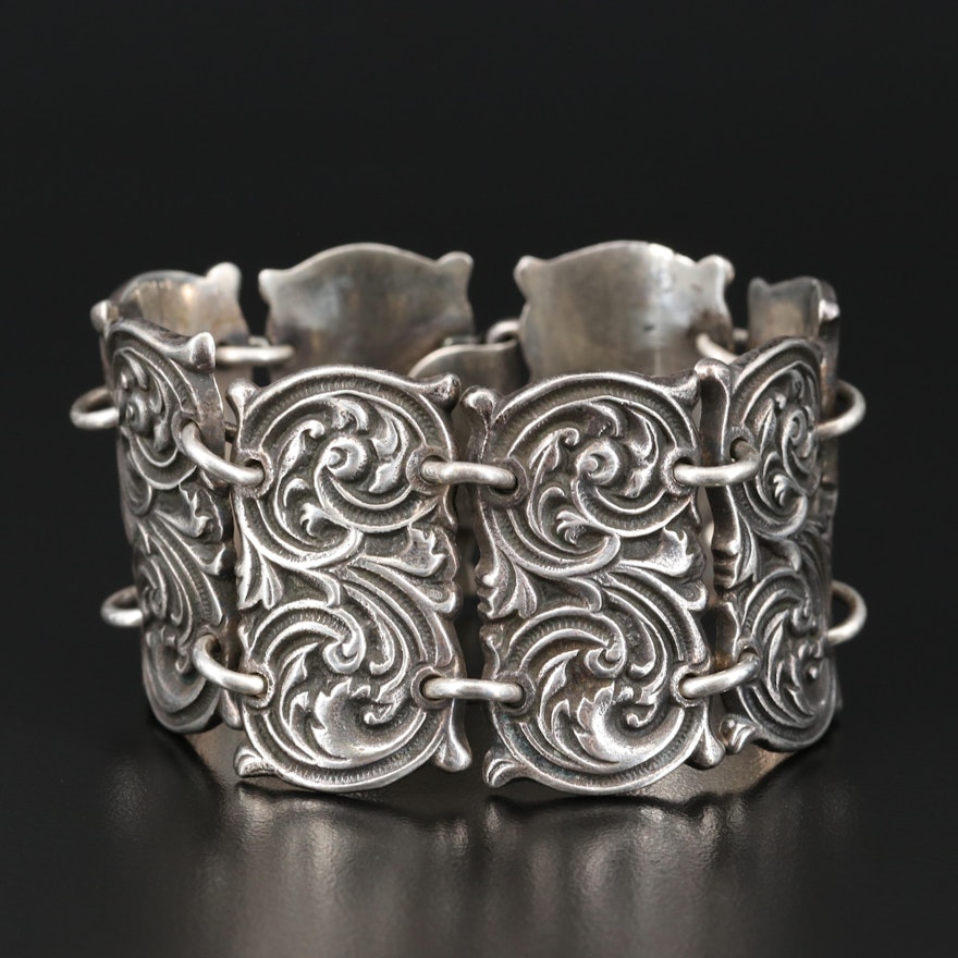 Vintage Mexican Sterling Silver Panel Bracelet