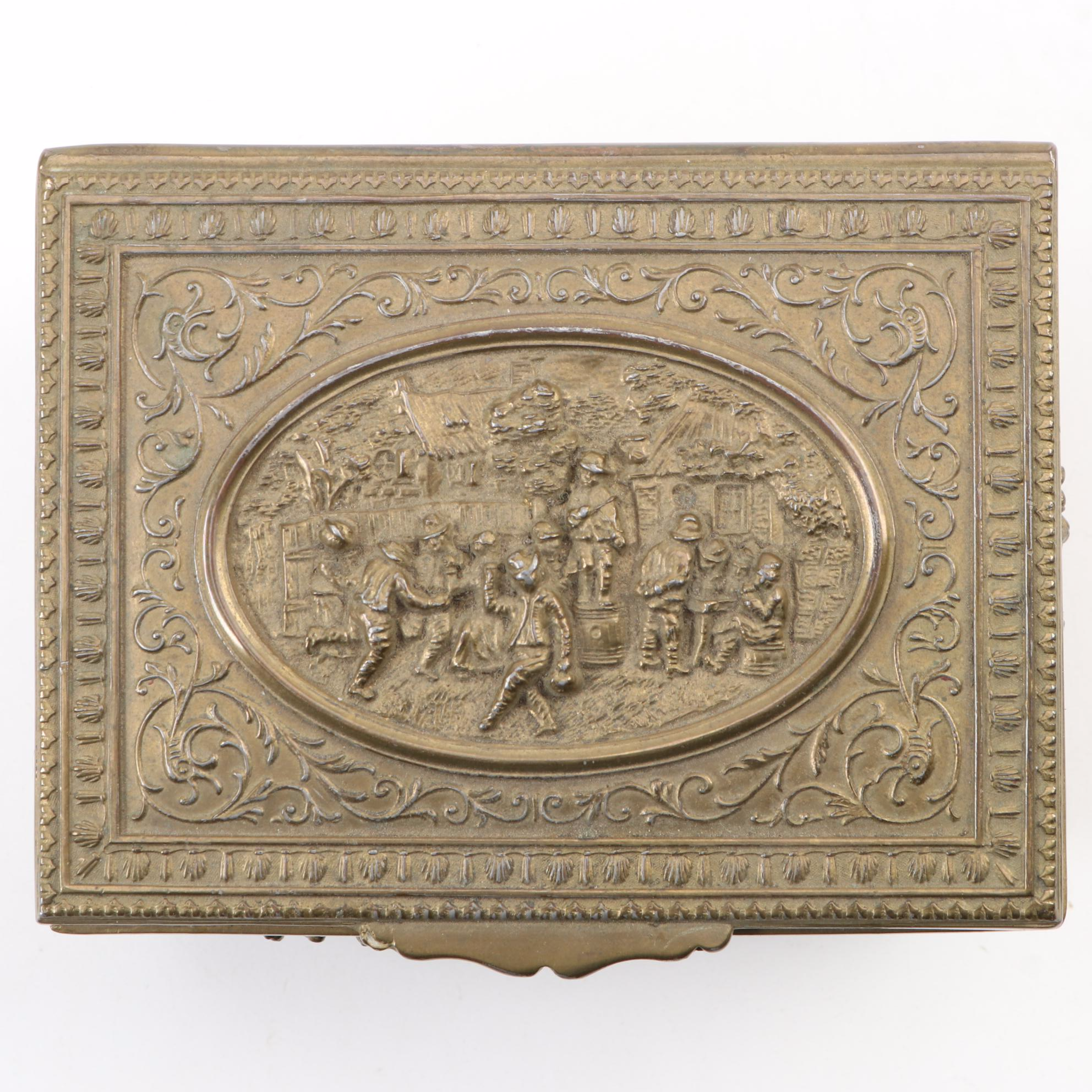Jennings Brothers Brass Repousse Jewelry Box, Late 19th to Early 20th Century