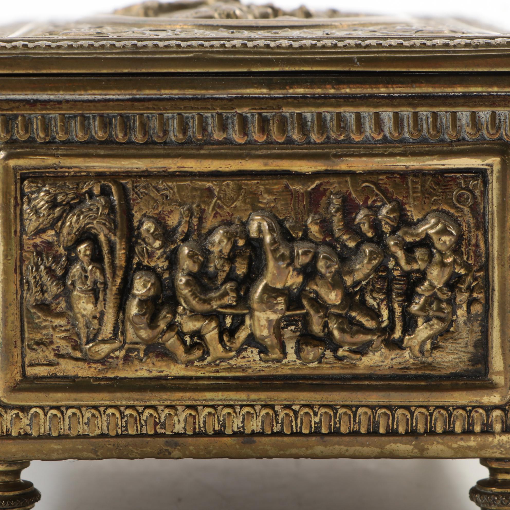 Jennings Brothers Brass Repousse Jewelry Box, Late 19th to Early 20th Century