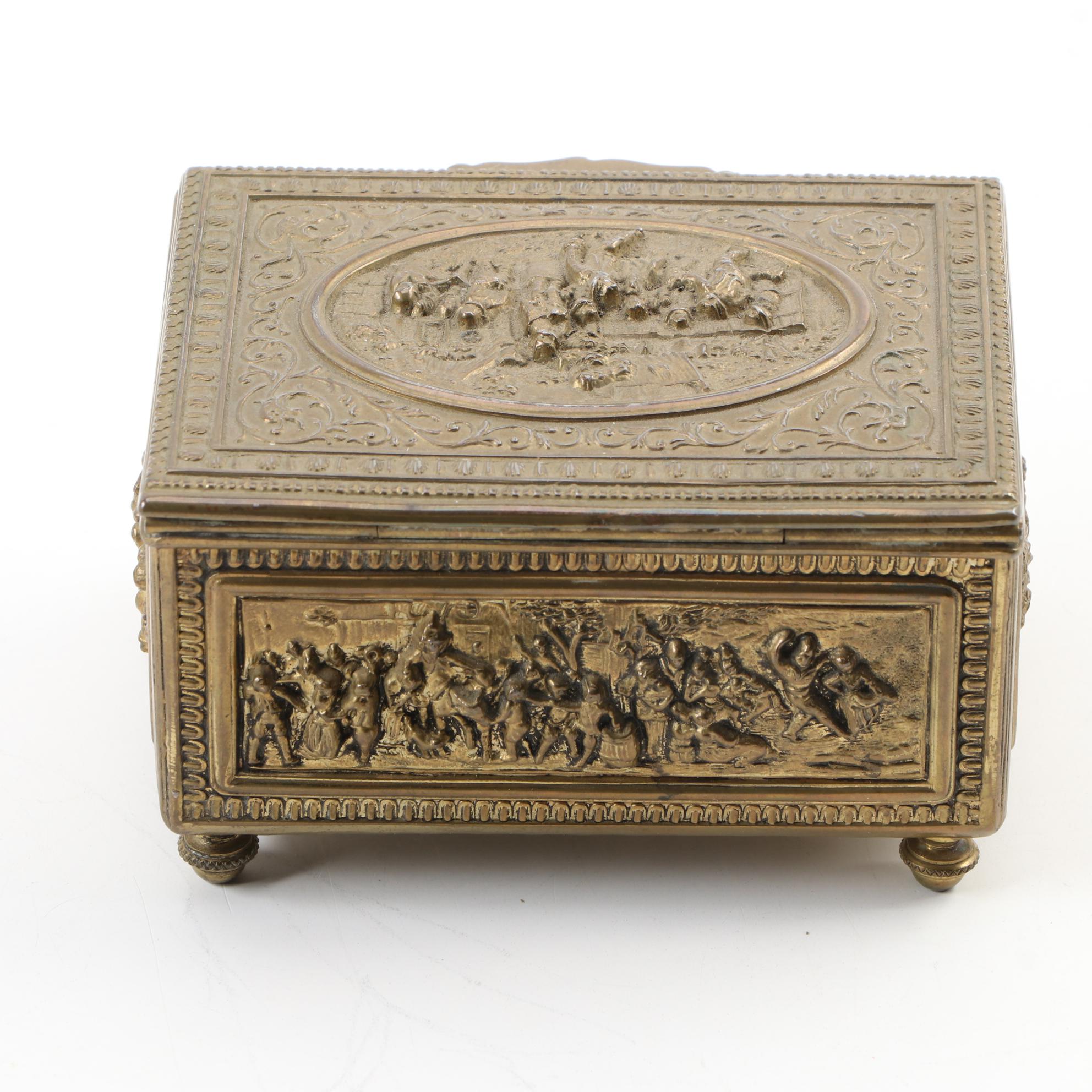 Jennings Brothers Brass Repousse Jewelry Box, Late 19th to Early 20th Century