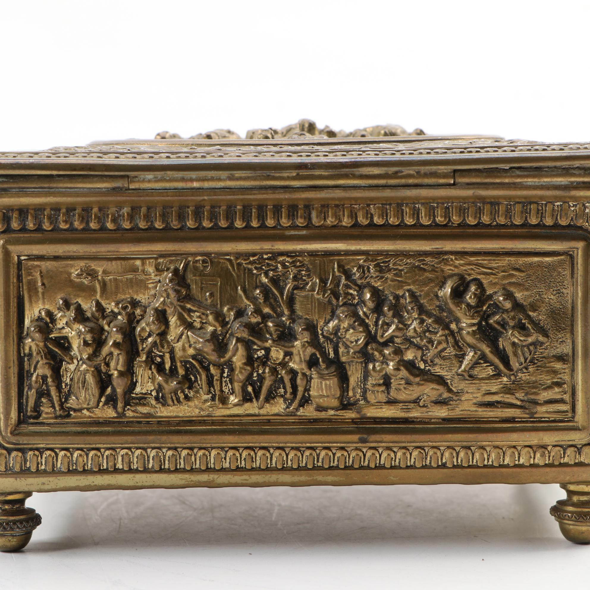 Jennings Brothers Brass Repousse Jewelry Box, Late 19th to Early 20th Century