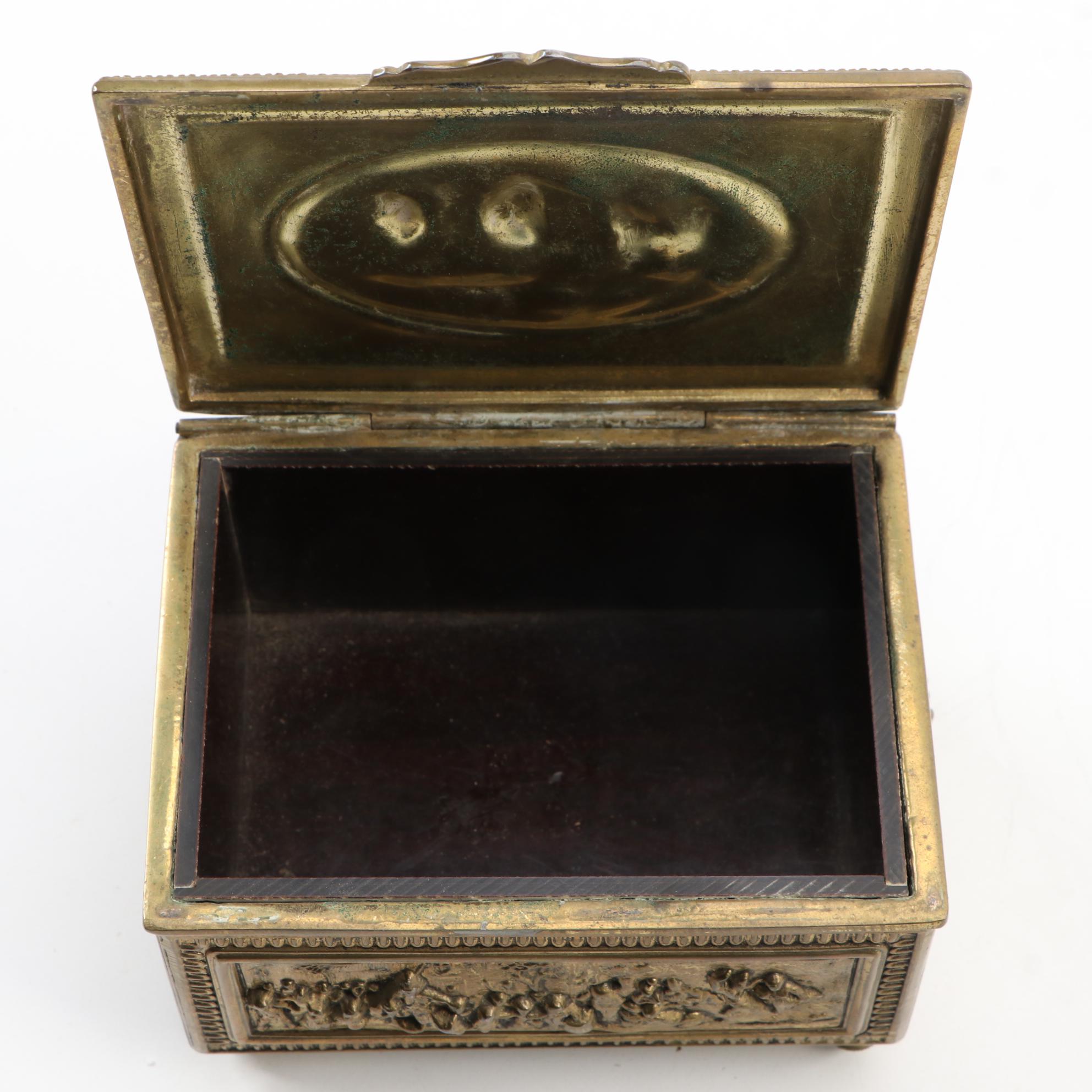 Jennings Brothers Brass Repousse Jewelry Box, Late 19th to Early 20th Century