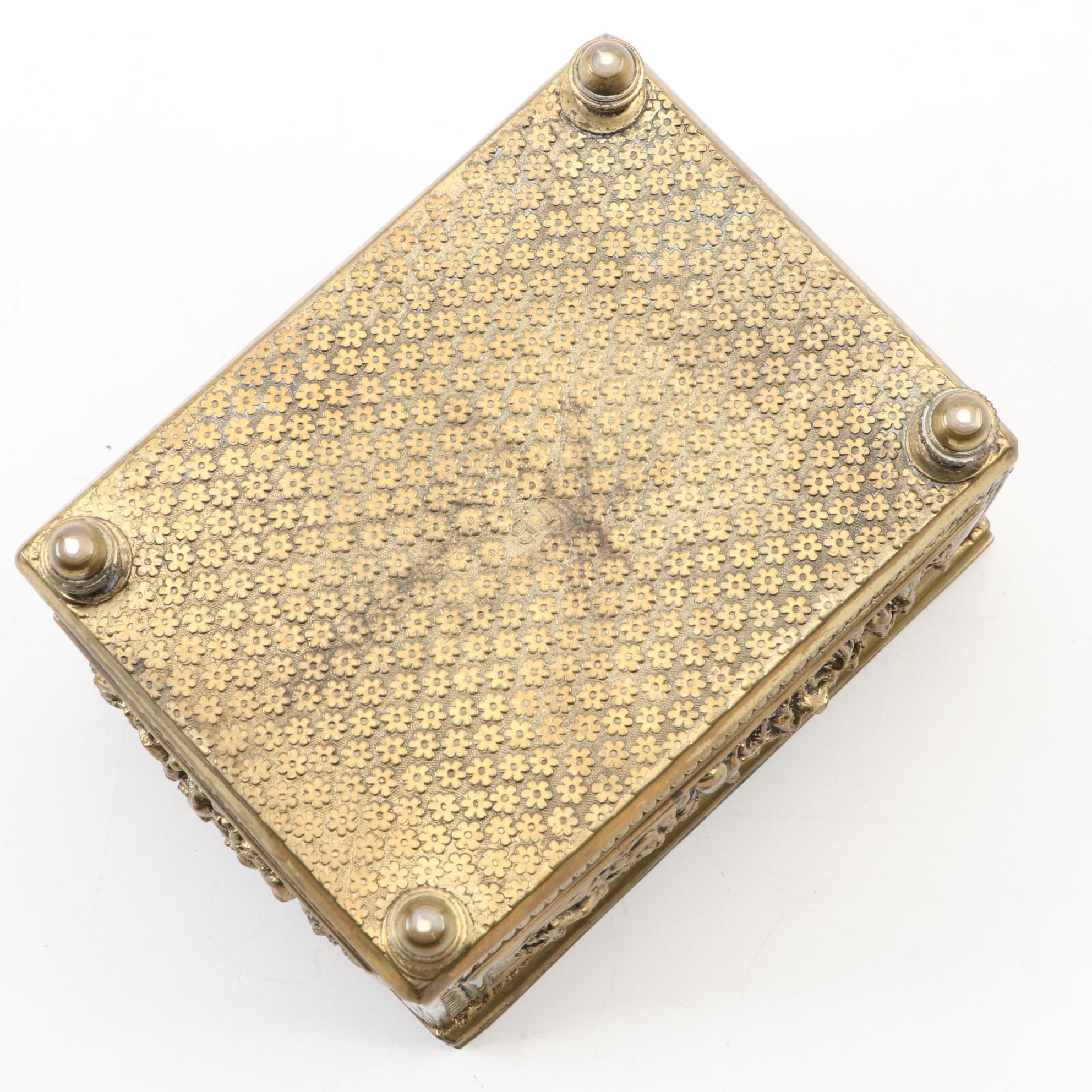 Jennings Brothers Brass Repousse Jewelry Box, Late 19th to Early 20th Century