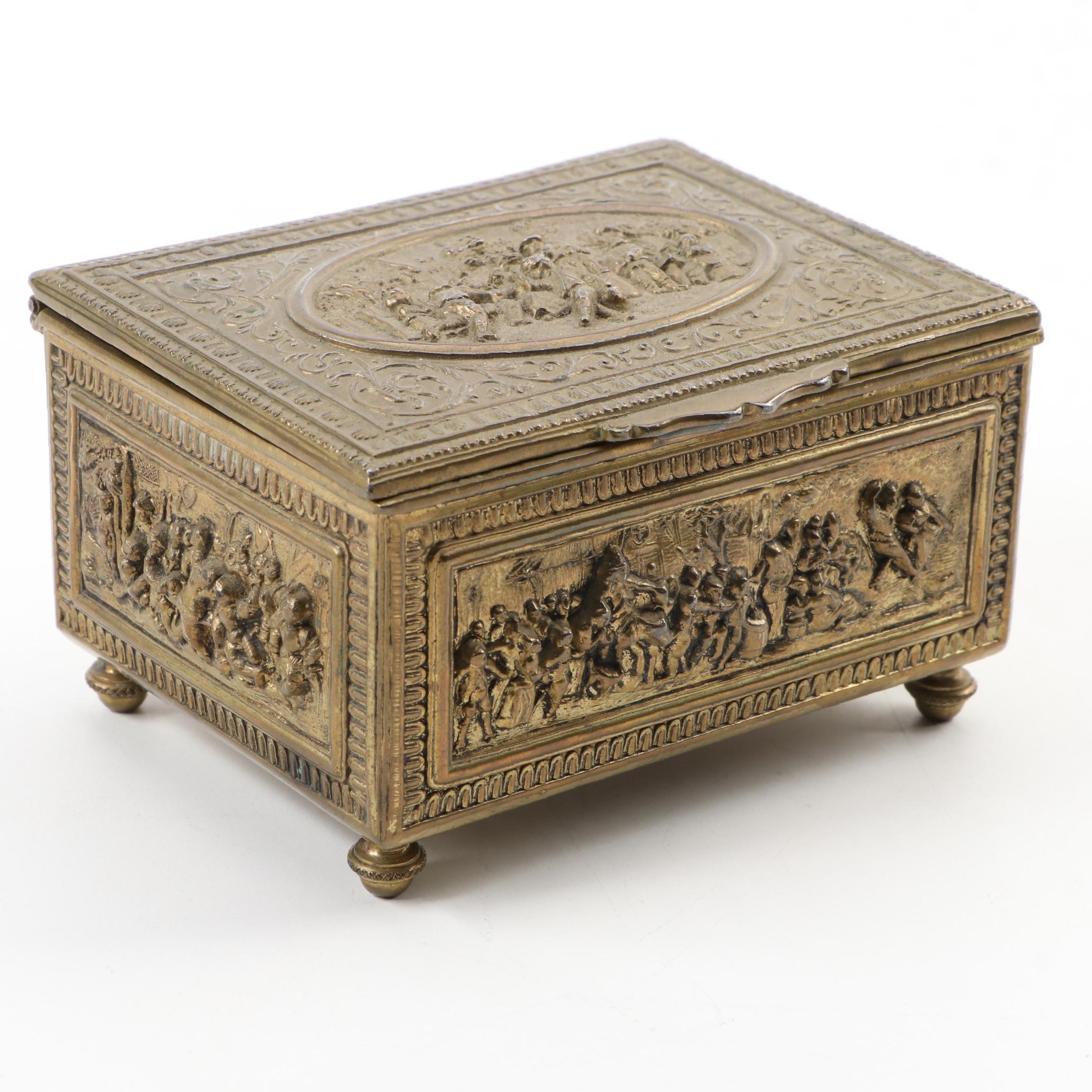 Jennings Brothers Brass Repousse Jewelry Box, Late 19th to Early 20th Century