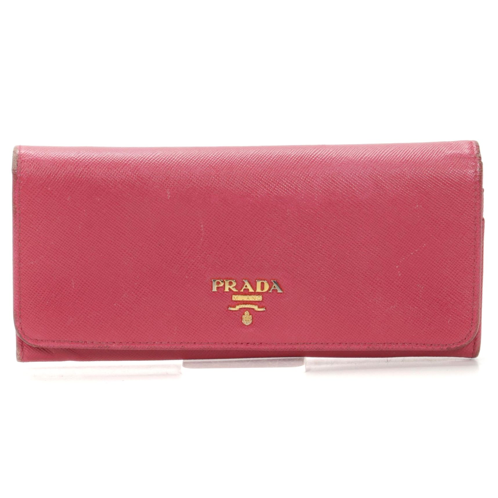 Prada Long Wallet in Pink Saffiano Leather