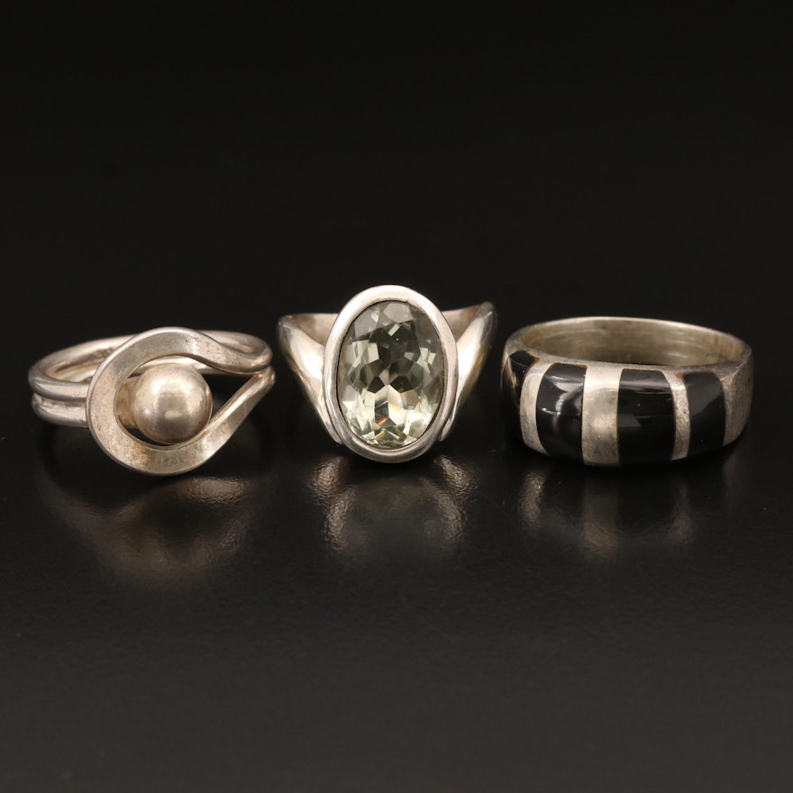 Sterling Rings Including Prasiolite and Black Onyx