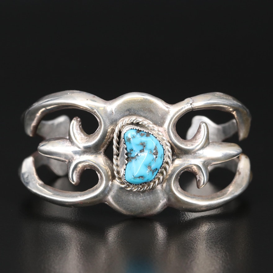 Southwestern Sterling Silver Turquoise Sandcast Cuff