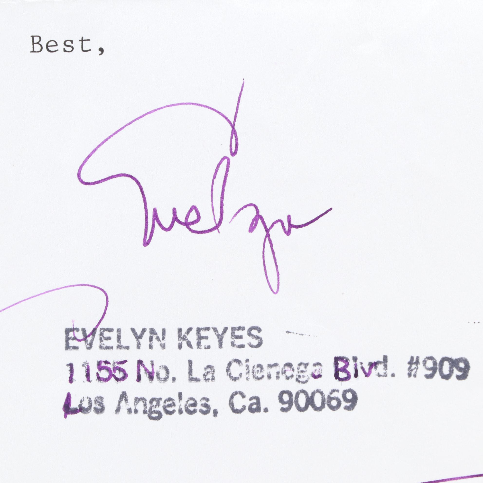 Actress Evelyn Keyes Typed and Signed Letter to Samuel Marx, 1985