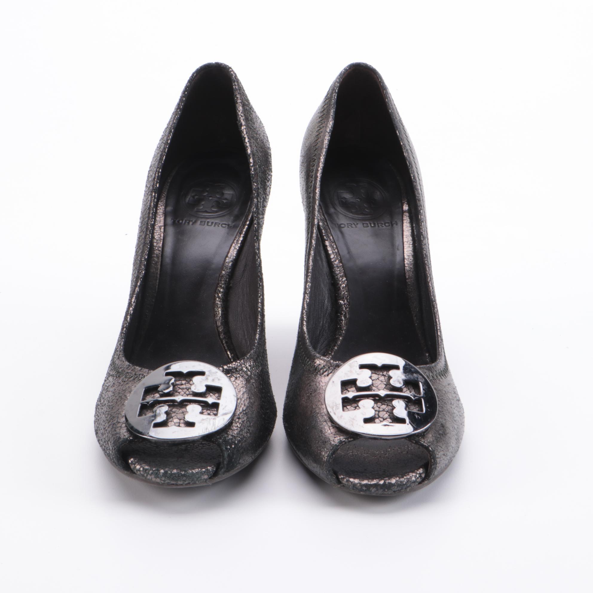 Tory Burch Leopard Print and Metallic Leather Wedges