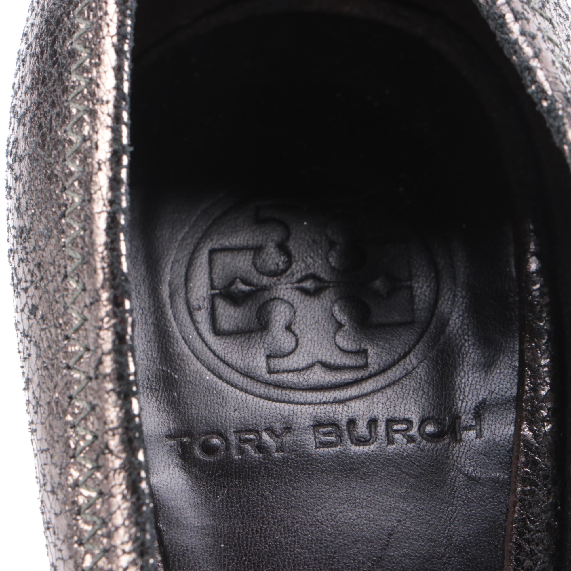 Tory Burch Leopard Print and Metallic Leather Wedges