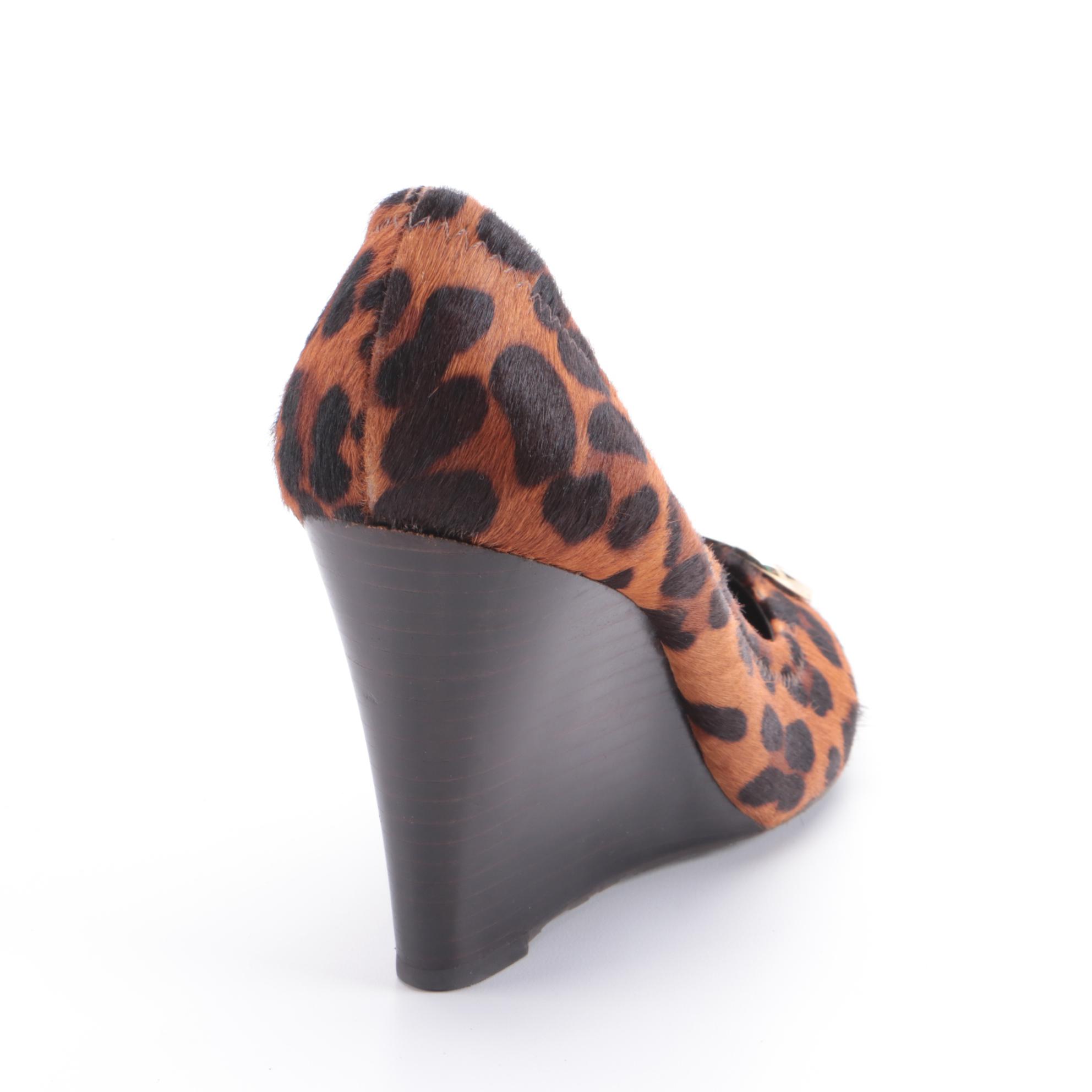 Tory Burch Leopard Print and Metallic Leather Wedges