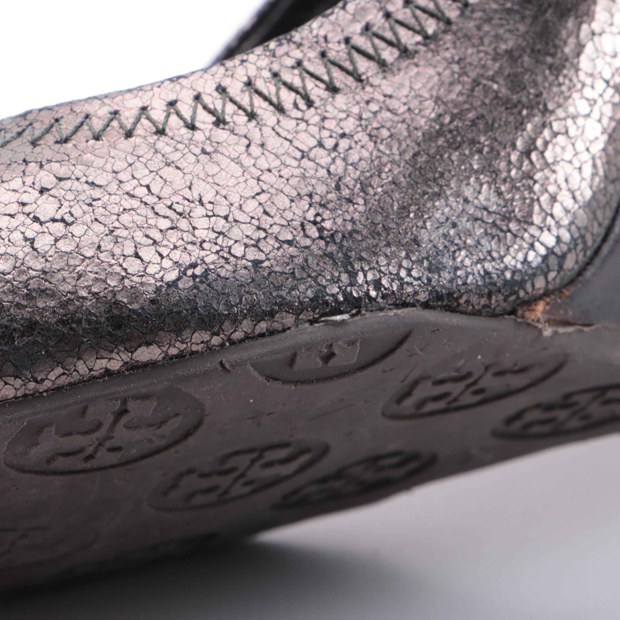 Tory Burch Leopard Print and Metallic Leather Wedges