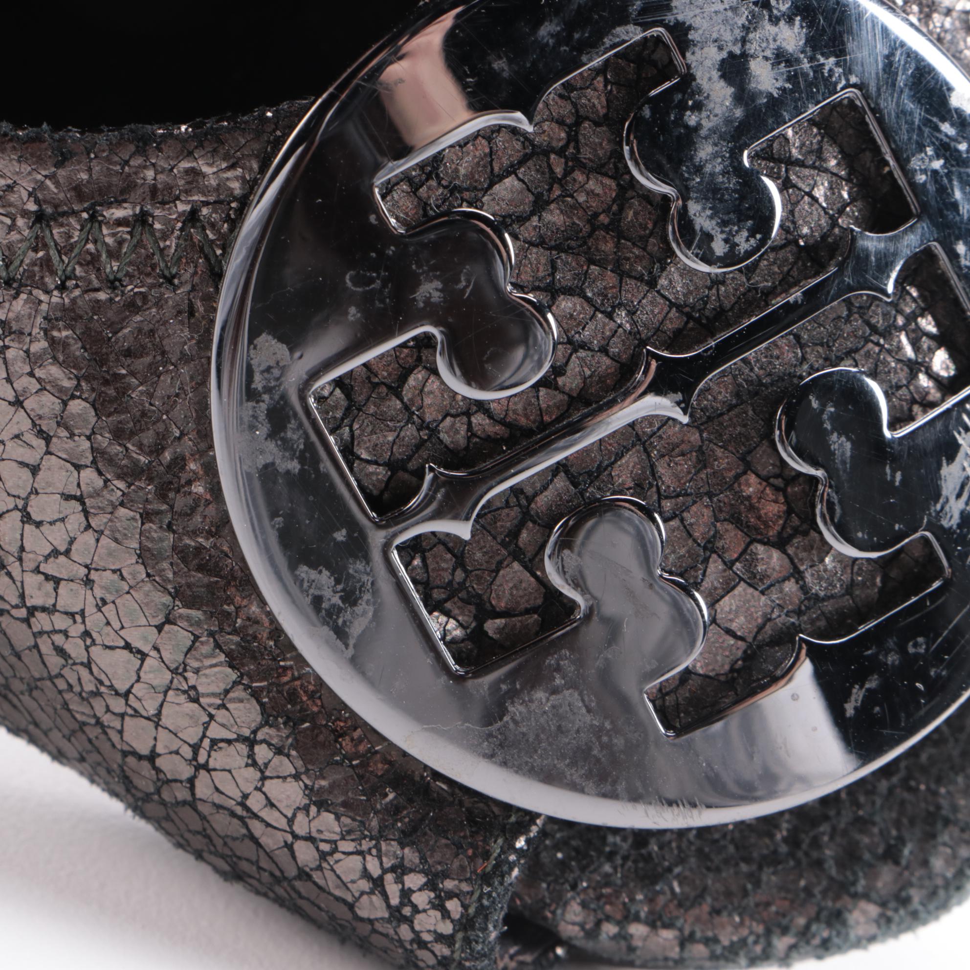 Tory Burch Leopard Print and Metallic Leather Wedges