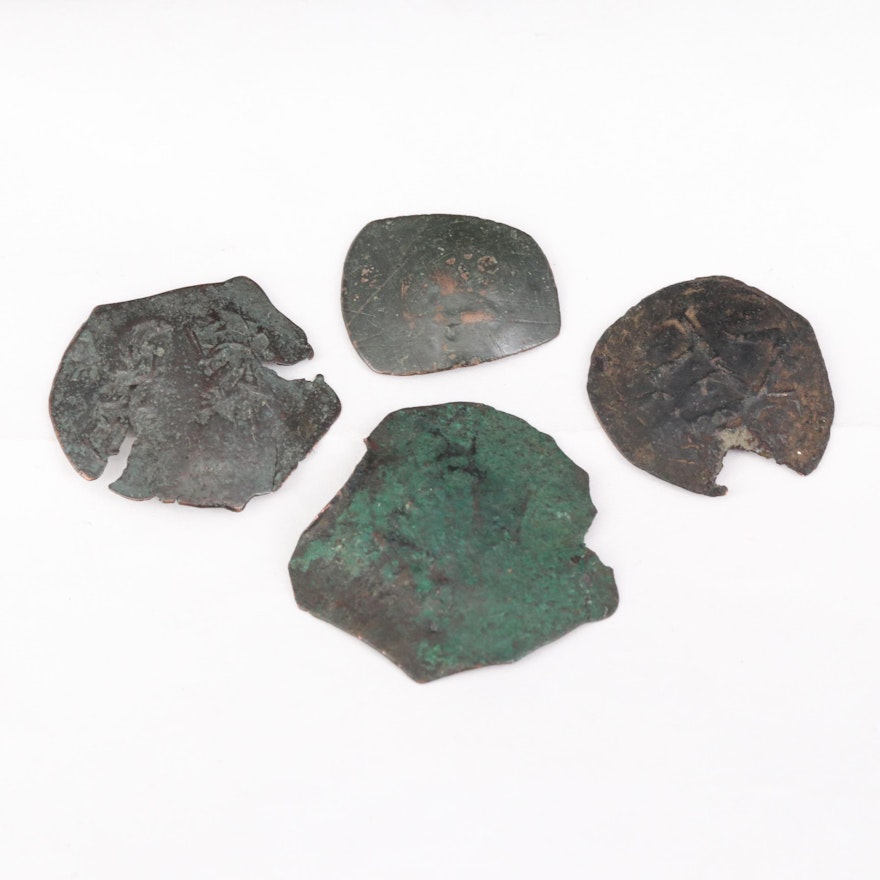 Four Ancient Byzantine Billon Aspron Trachy Coins, ca. 1100