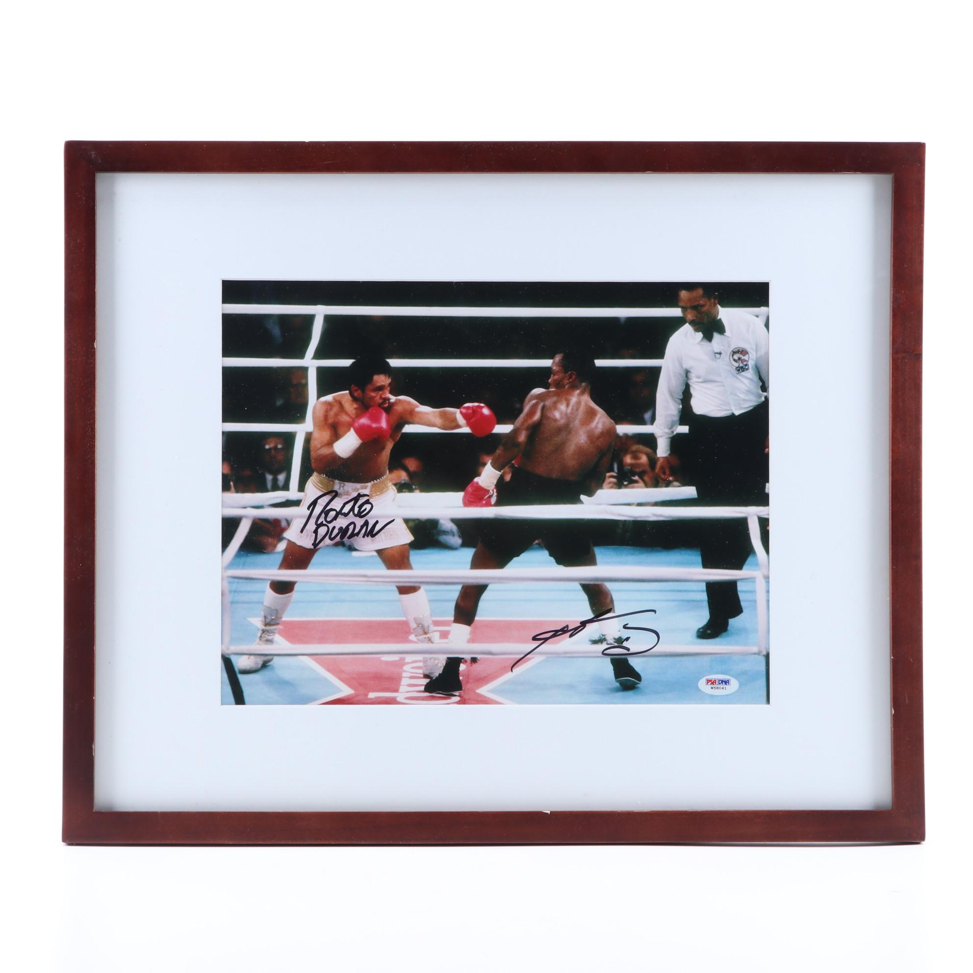 Roberto Duran and Sugar Ray Leonard Signed Framed Boxing Photo Print, PSA/DNA