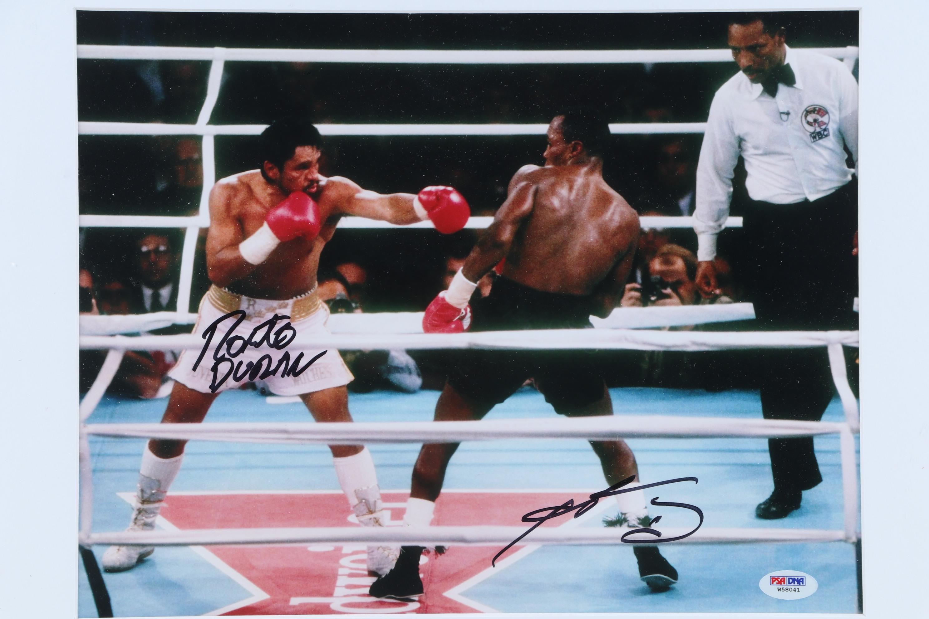 Roberto Duran and Sugar Ray Leonard Signed Framed Boxing Photo Print, PSA/DNA