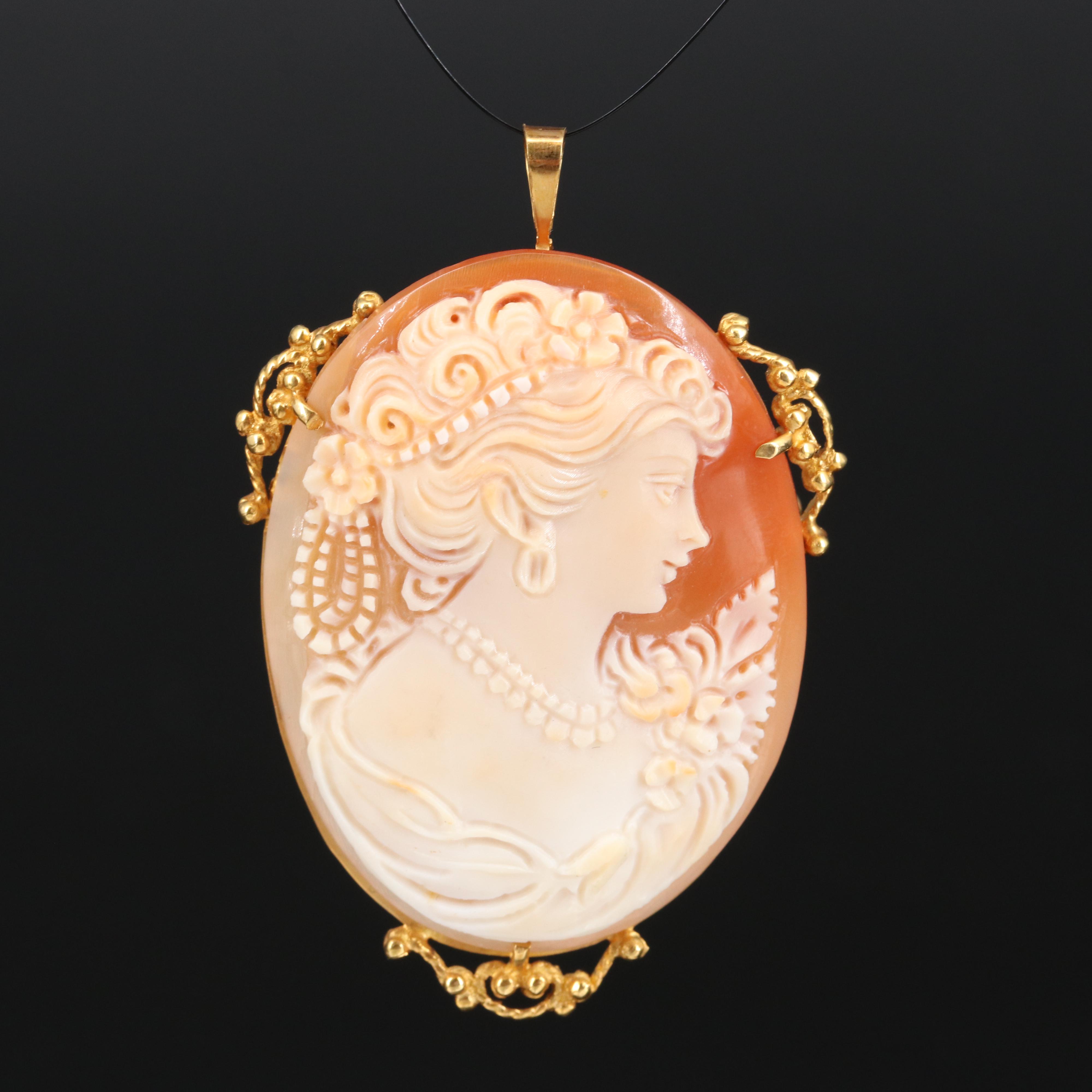 14K Shell Cameo Converter Brooch