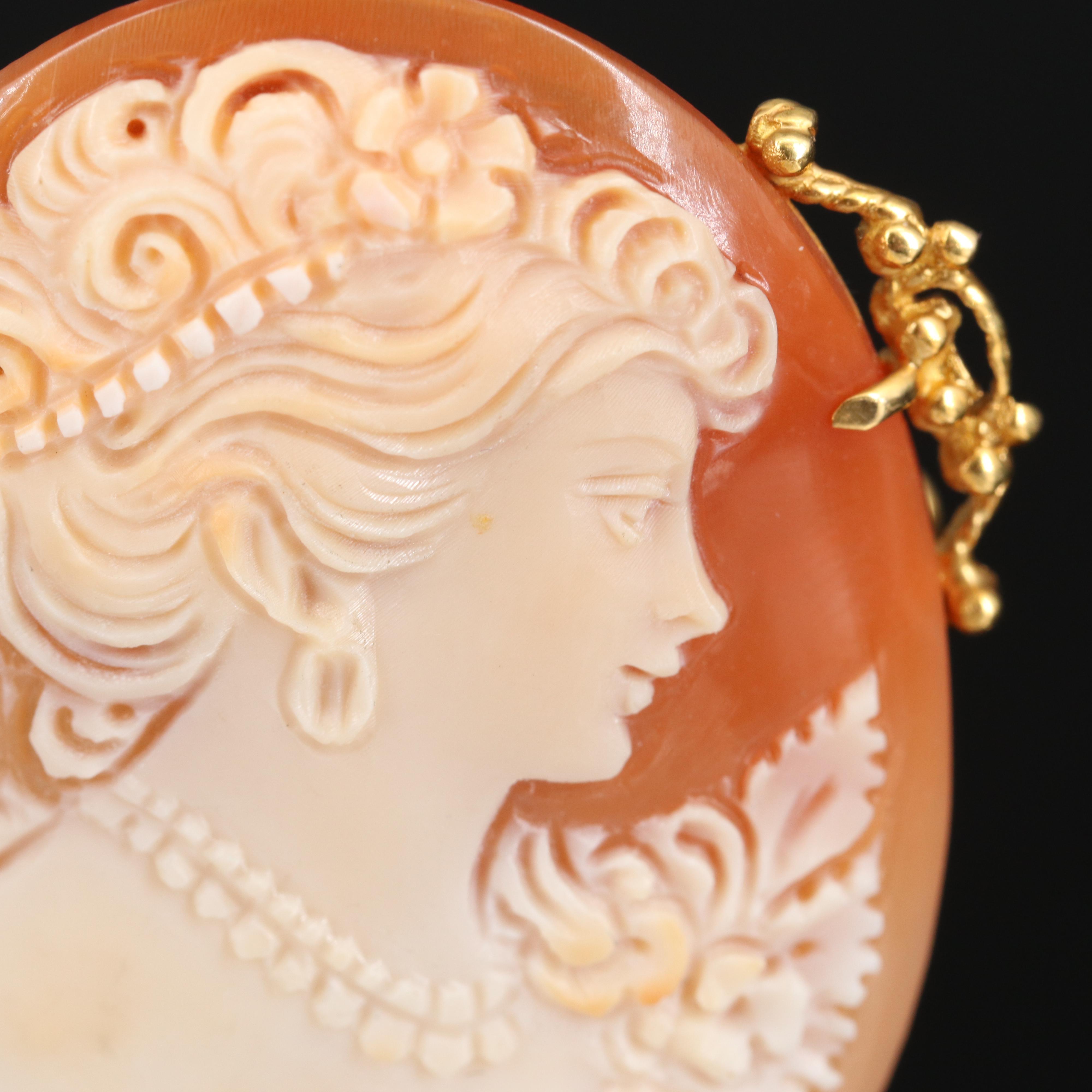 14K Shell Cameo Converter Brooch