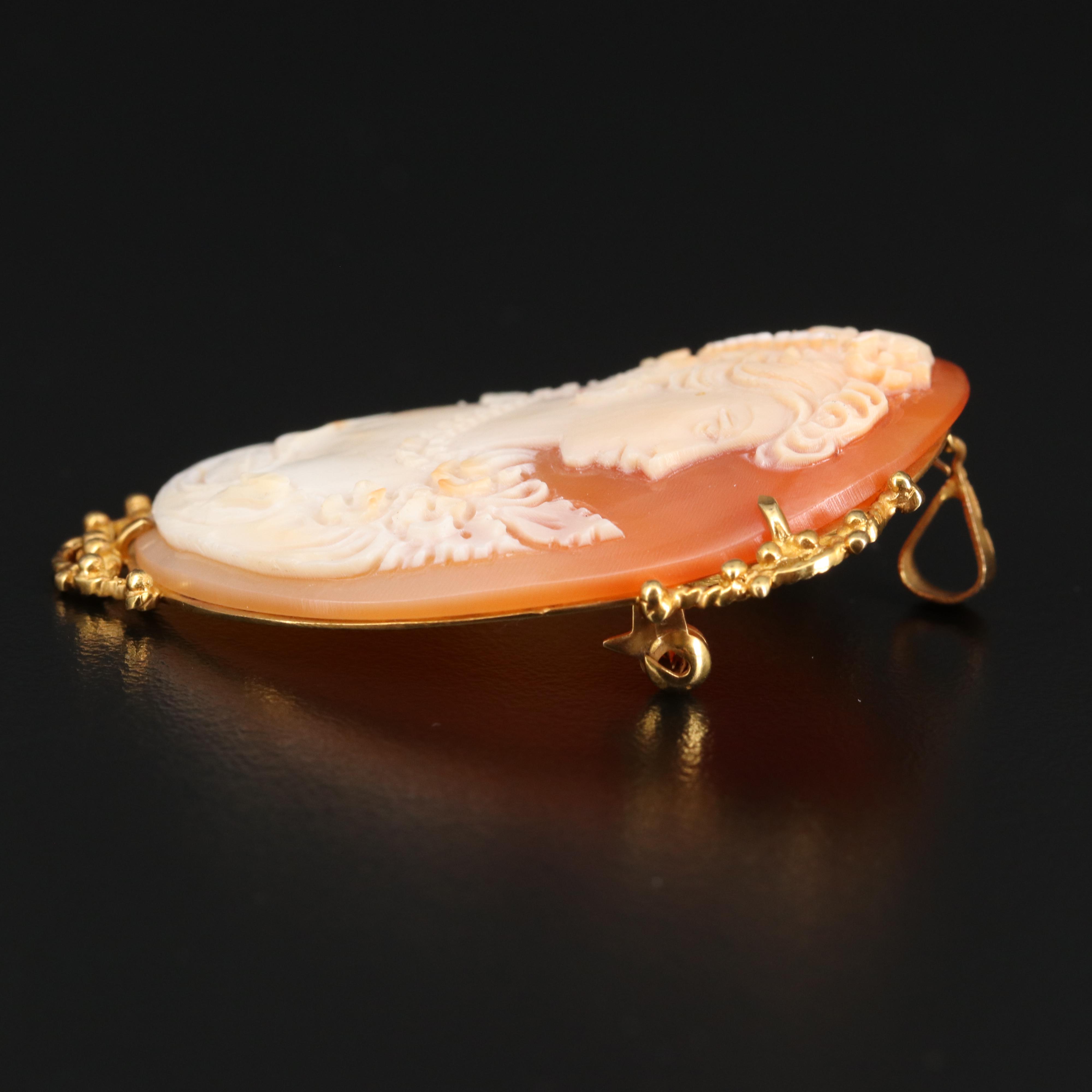 14K Shell Cameo Converter Brooch