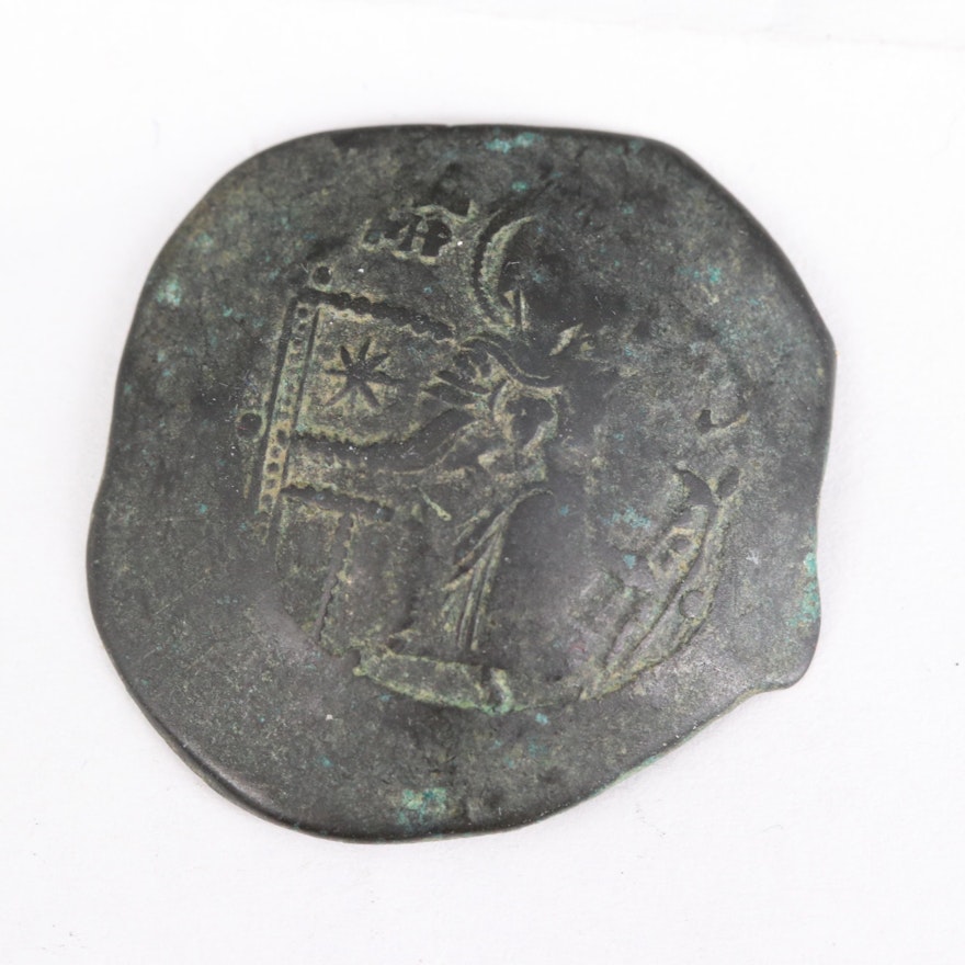 Ancient Byzantine Billon Aspron Trachy Coin of Issac II, Angelus, ca. 1185
