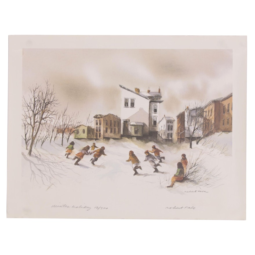 Robert Fabe Offset Lithograph "Winter Holiday," Late 20th Century