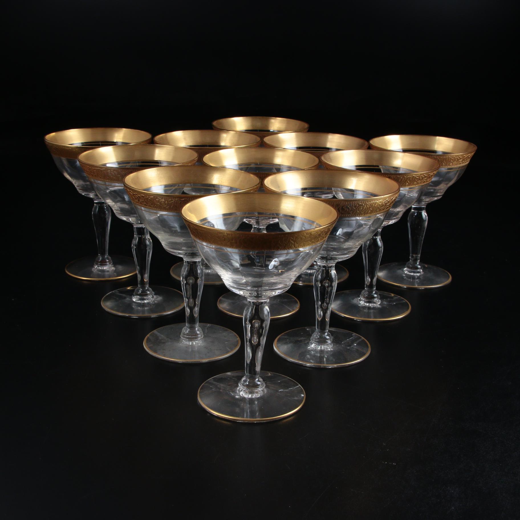 Glastonbury-Lotus "Minton" Gold Encrusted Champagne Coupes
