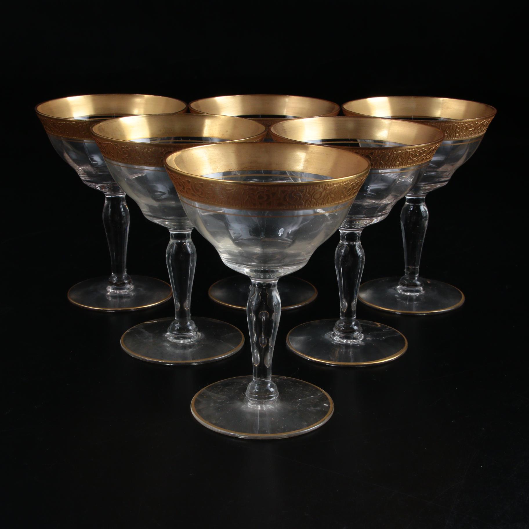 Glastonbury-Lotus "Minton" Gold Encrusted Champagne Coupes