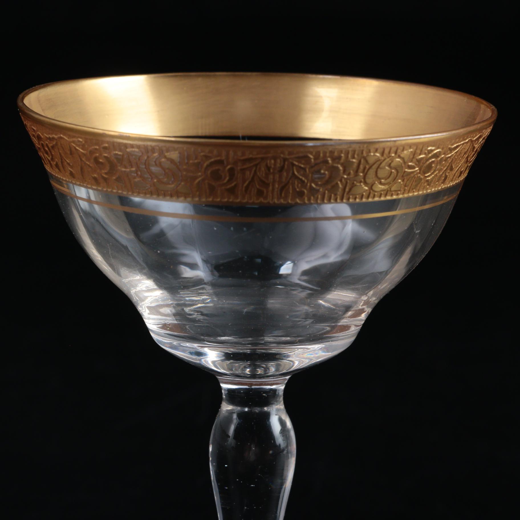 Glastonbury-Lotus "Minton" Gold Encrusted Champagne Coupes
