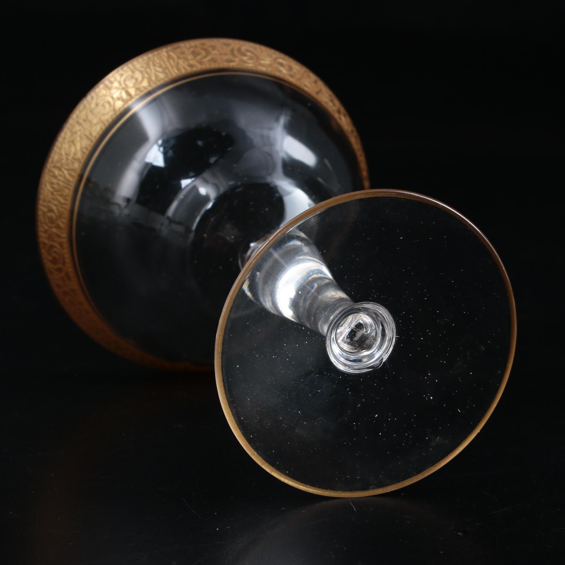 Glastonbury-Lotus "Minton" Gold Encrusted Champagne Coupes