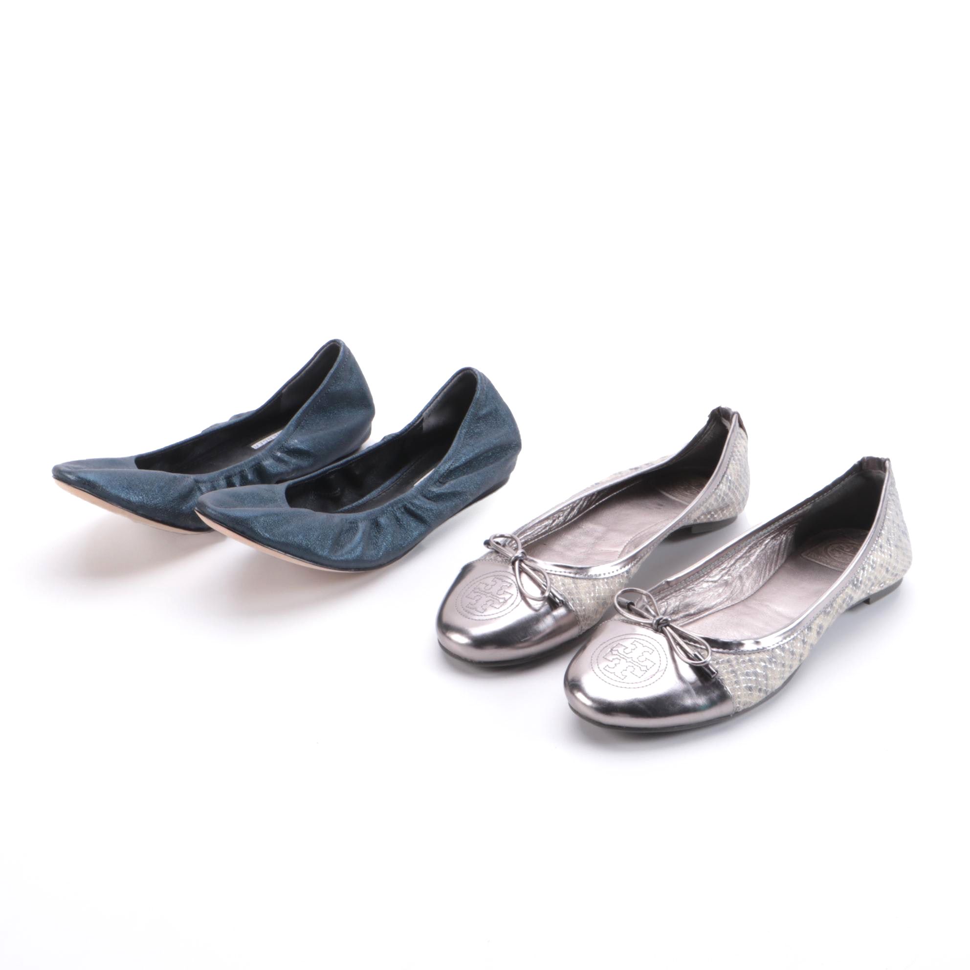 Vera Wang Lavender and Tory Burch Metallic Leather Ballet Flats
