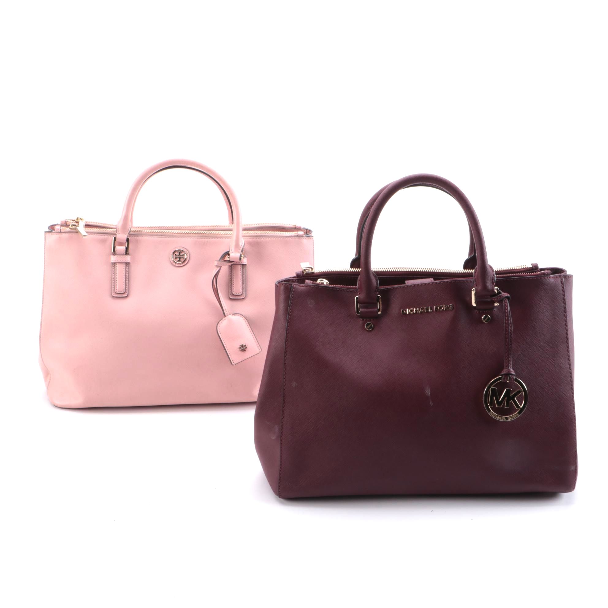 Tory Burch Pink and MICHAEL Michael Kors Burgundy Saffiano Leather Two-Way Bags