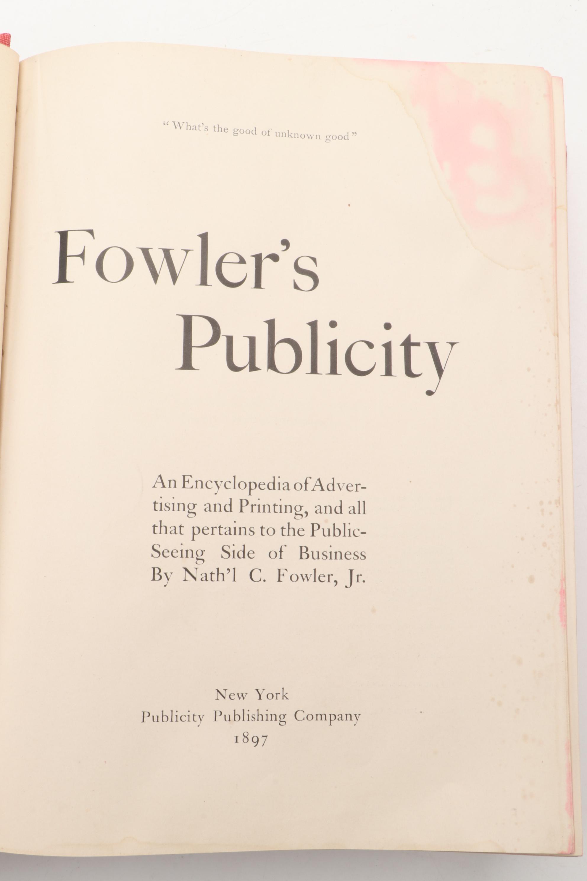 Illustrated "Fowler's Publicity" by Nathaniel C. Fowler Jr., 1897