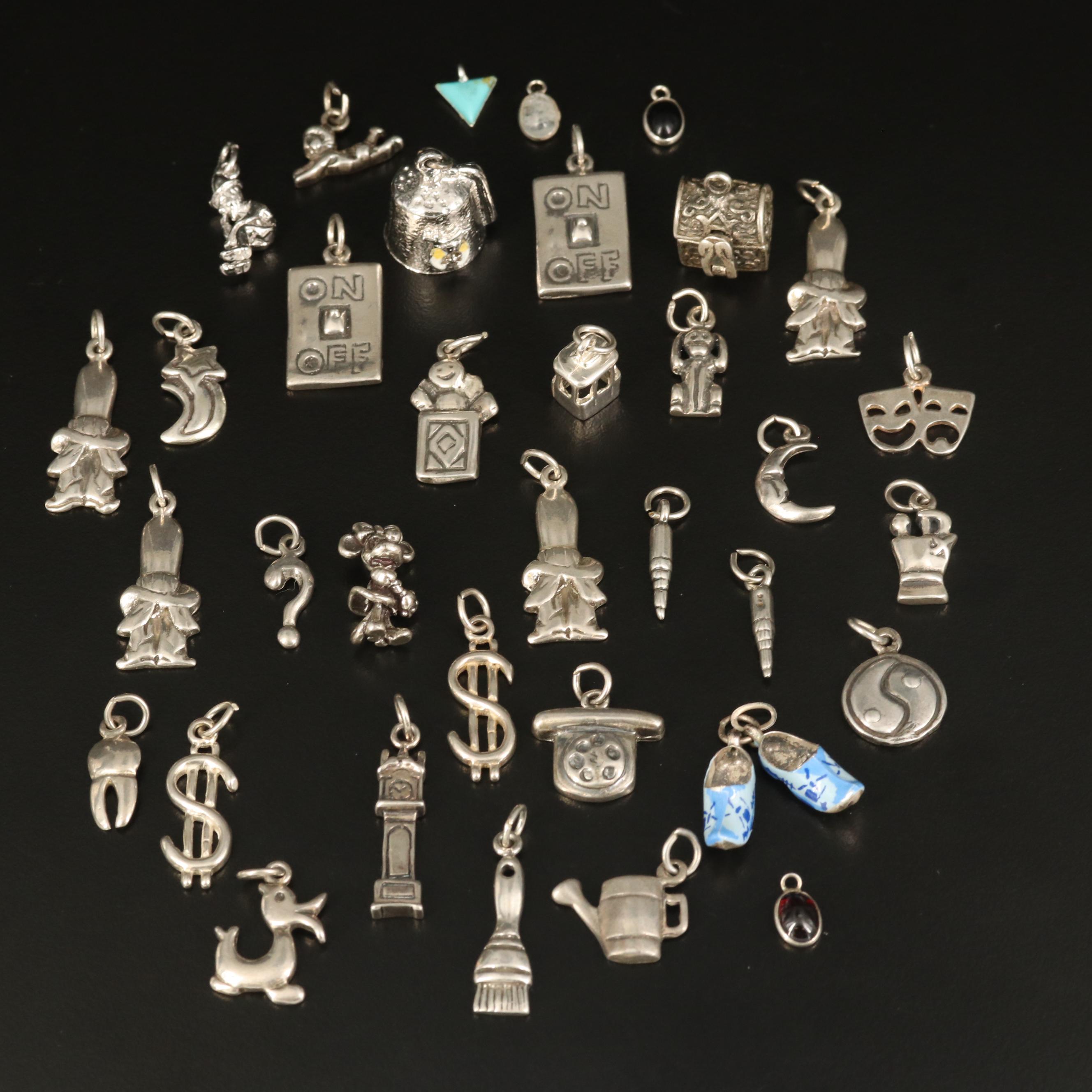 Sterling Charms and Charm Bracelet with Chest and Rainbow Moonstone