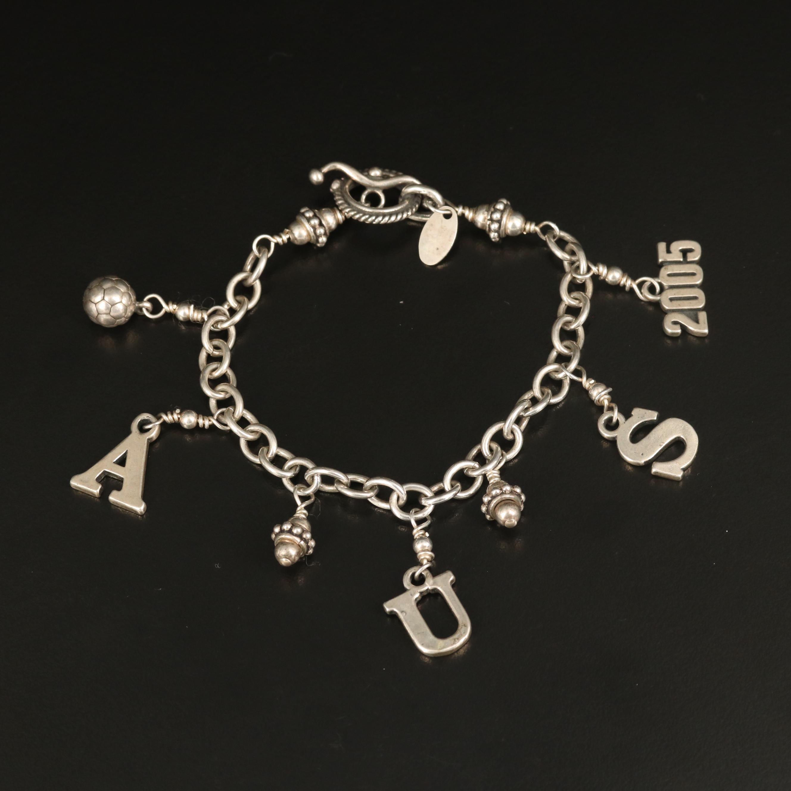 Sterling Charms and Charm Bracelet with Chest and Rainbow Moonstone