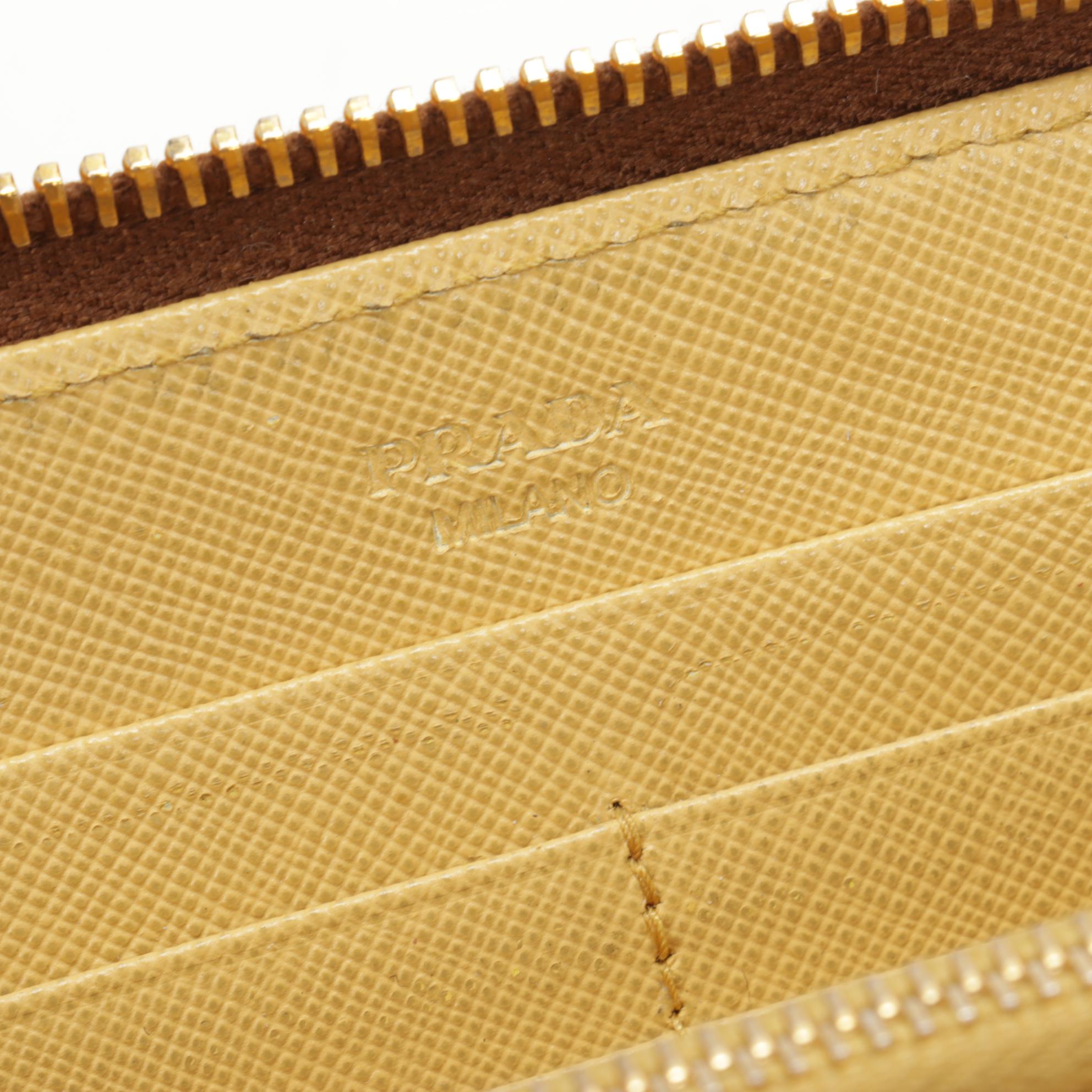 Prada Zip Wallet in Yellow and Tan Saffiano Leather