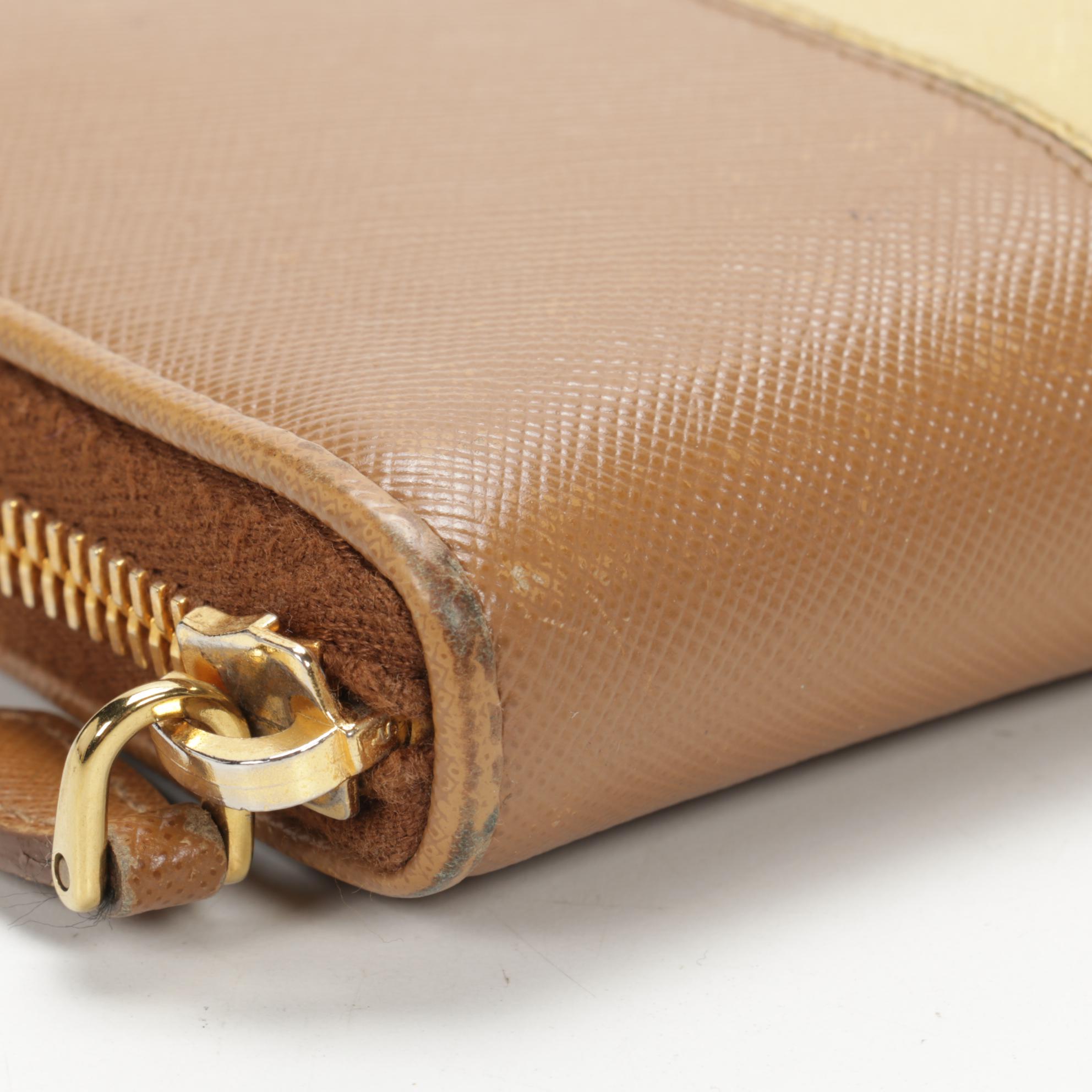 Prada Zip Wallet in Yellow and Tan Saffiano Leather