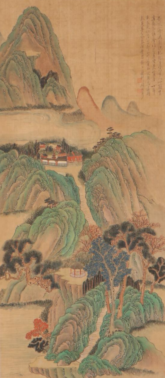 Chinese Gouache Painting in the Style of Qiu Ying, Late 20th Century