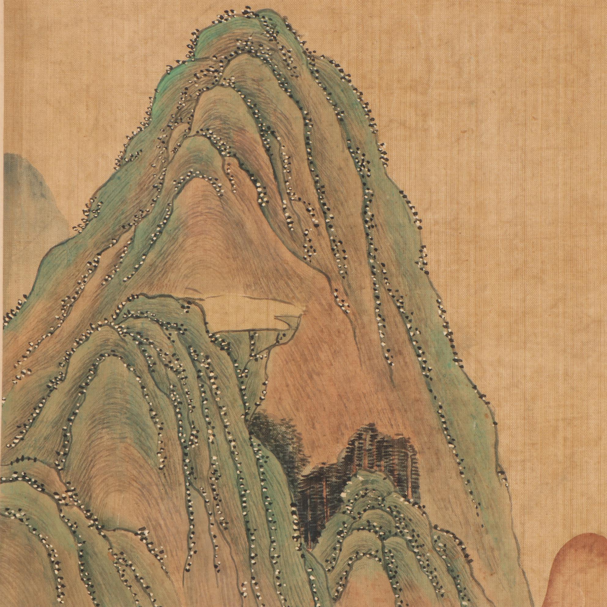 Chinese Gouache Painting in the Style of Qiu Ying, Late 20th Century